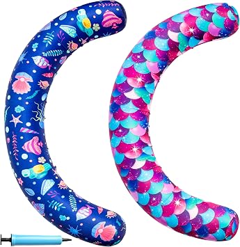 FindUWill 2 Pack Fabric Covered Pool Noodles, Inflatable Curved Swimming Noodles for Adult, 37 x 19 Inches Inflatable Pool Floats for Summer Water Party Blue & Purple
