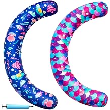 FindUWill 2 Pack Fabric Covered Pool Noodles, Inflatable Curved Swimming Noodles for Adult, 37 x 19 Inches Inflatable Pool Floats for Summer Water Party Blue & Purple