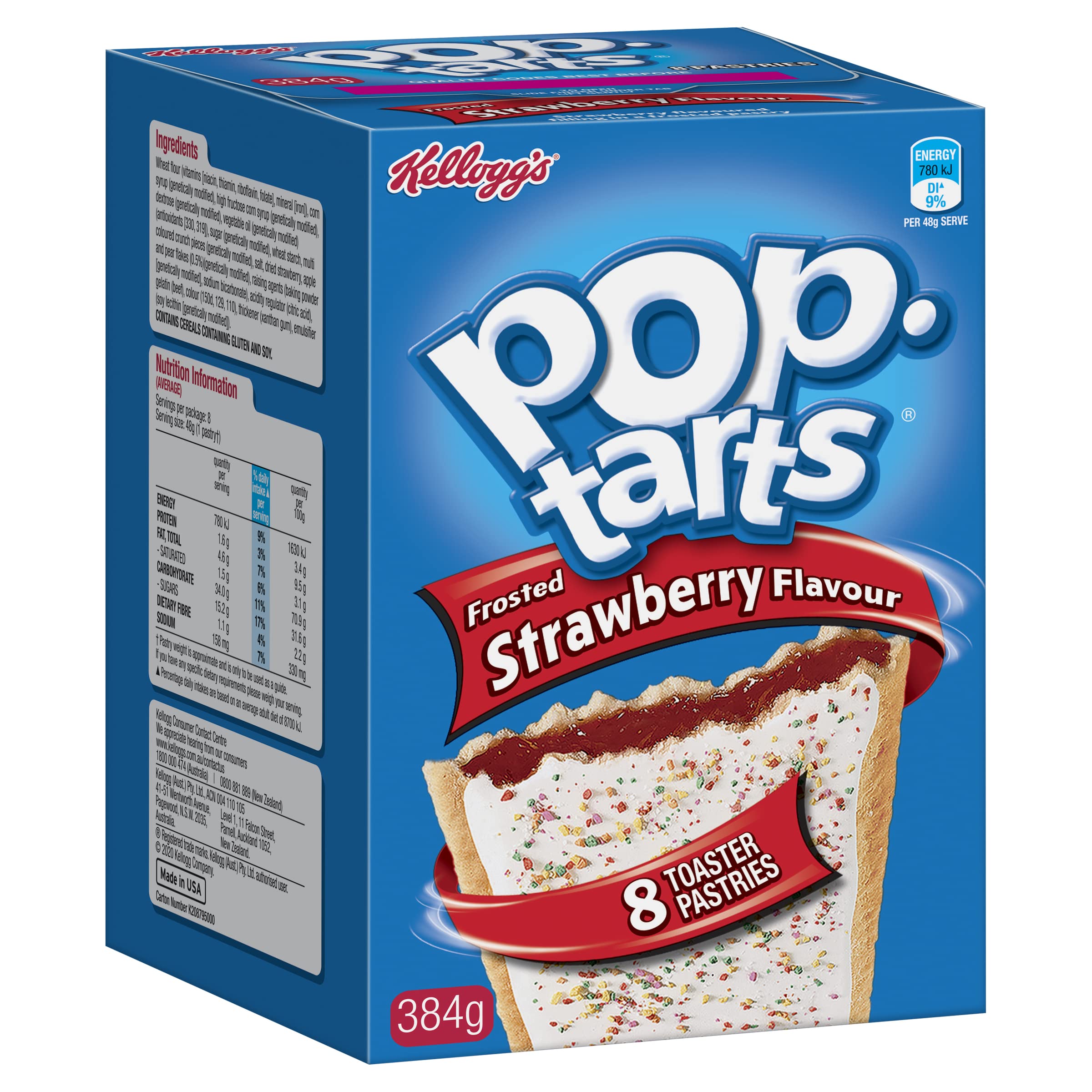 Kellogg's Pop-Tarts Strawberry Flavour Toaster Pastries Toaster Pastries 384g, 8 count (Pack of 1)