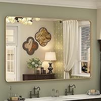 Vista 38 de Espejo rectangular para pared de baño de 20x30 pulgadas con marco negro mate, espejo de tocador con esquinas redondeadas, espejo de baño de metal