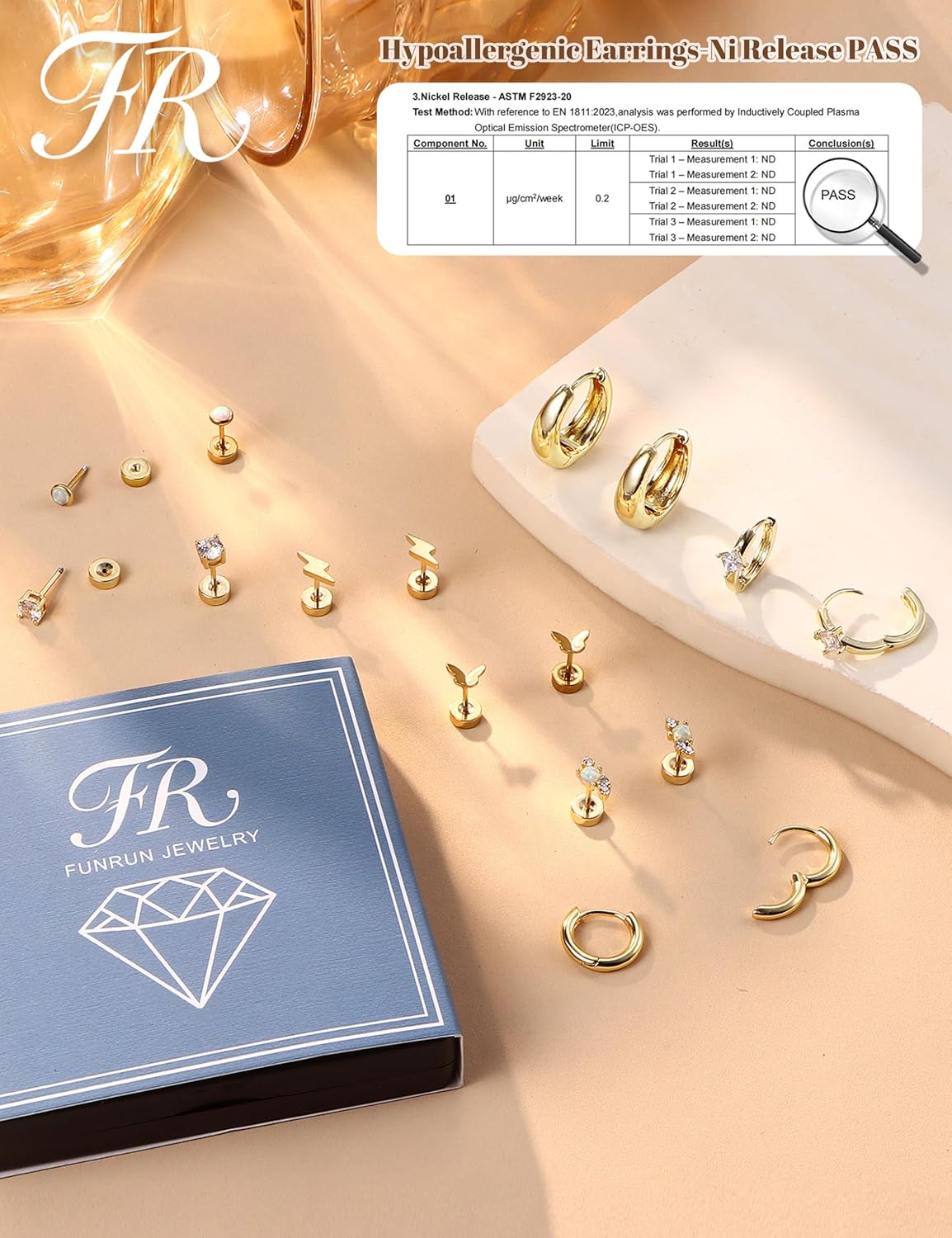 FUNRUN JEWELRY Hypoallergenic Flat Back Earrings for Women Surgical Stainless Steel Earring Sets for Sensitive Ear Small Stud Hoop Cartilage Earrings Flatback Stud Earring Stacks for Multiple Piercing - Image 6