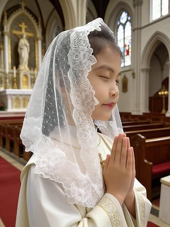 FANFAN Triangle Girls Lace Mantilla Veil First Communion Veils
