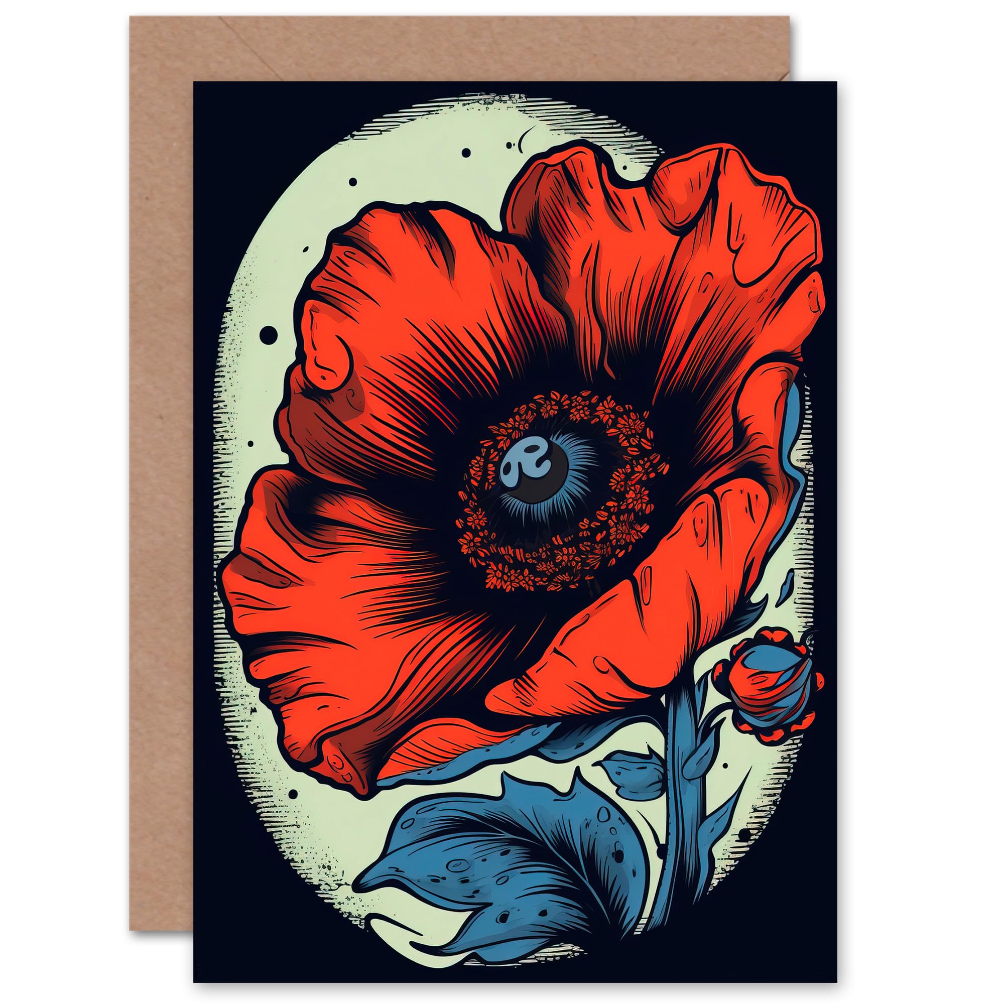 Artery8 Single Simple Poppy Flower for Wife Her Mum Sister Daughter Mom Gran Nan Thinking of You Sympathy Blank Art Greeting Card