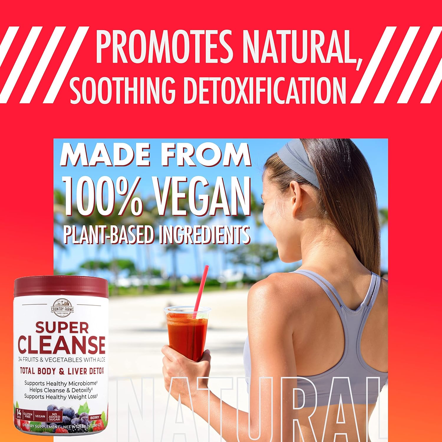 Country Farms Super Cleanse, Super Juice Cleanse, Supports Healthy Digestive System, 34 Fruits and Vegetables with Aloe, Promotes Natural Detoxification, Drink Powder, 14 Servings, 9.88 Ounce : Health & Household