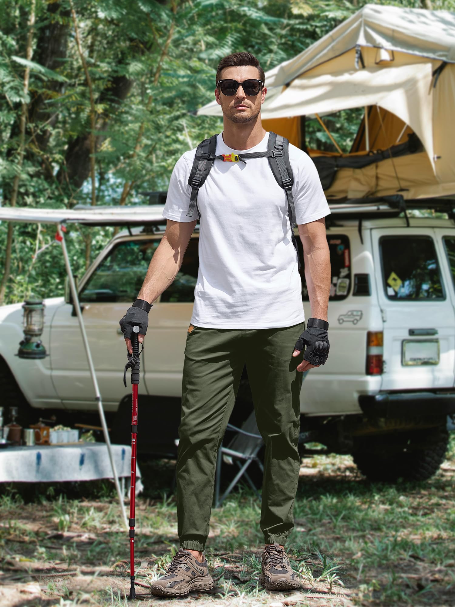 PLEPAN Lässige Cargo-Jogginghose für Herren, Baumwolle, Kordelzug, Chinohose, Wandern, Outdoor, Twill, Jogginghose