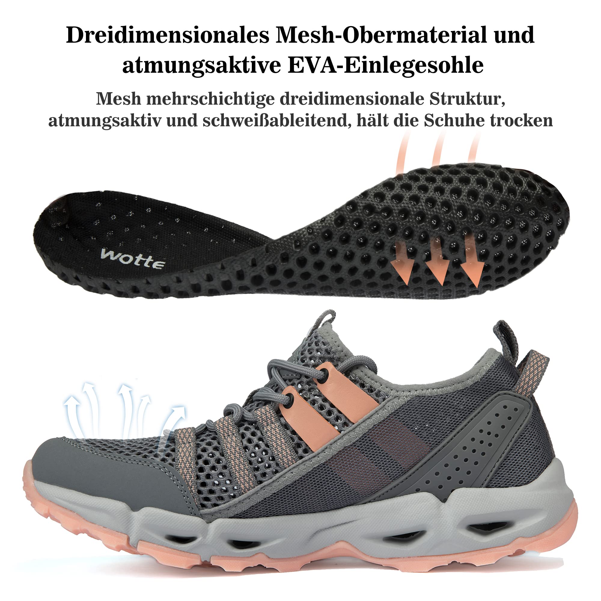 Ranberone Chaussures de Sport en Plein Air Antidérapantes Chaussures Eau en Maille Respirante Chaussures de Randonnée Chaussures de Marche Été pour Femme Taille 36-44