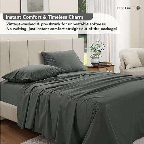 Miniatura 2 de LANE LINEN Juego de sábanas King 100% algodón de fibra larga, sábanas King prelavadas en tejido percal clásico, comodidad de lujo diaria para un