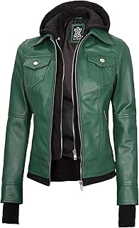 Sponsored Ad - Decrum Hooded Leather Jacket for Women Winter Fashion Bomber Leather Jacket