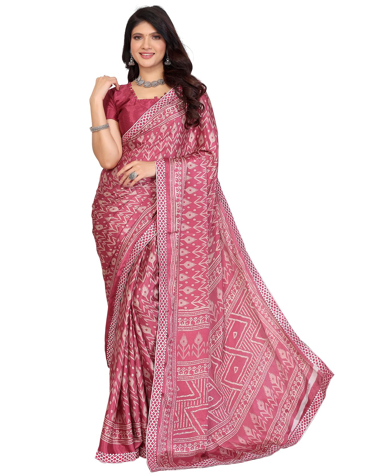 Yashika Damen Tussar Seide mit Spitze Bedruckter Sari Sari Sari mit Bluse | Sari für Frauen | Sari | Neuer Sari | Neuer Sari | Neuer Sari