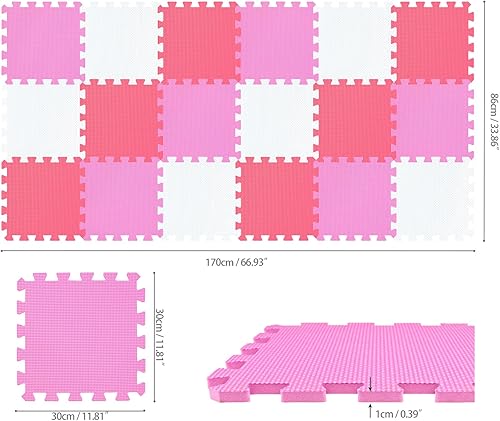 Miniatura 50 de qqpp Alfombrillas de goma EVA con 18 azulejos entrelazados de espuma para rompecabezas - Alfombra de juego para bebé para jugar Alfombrilla