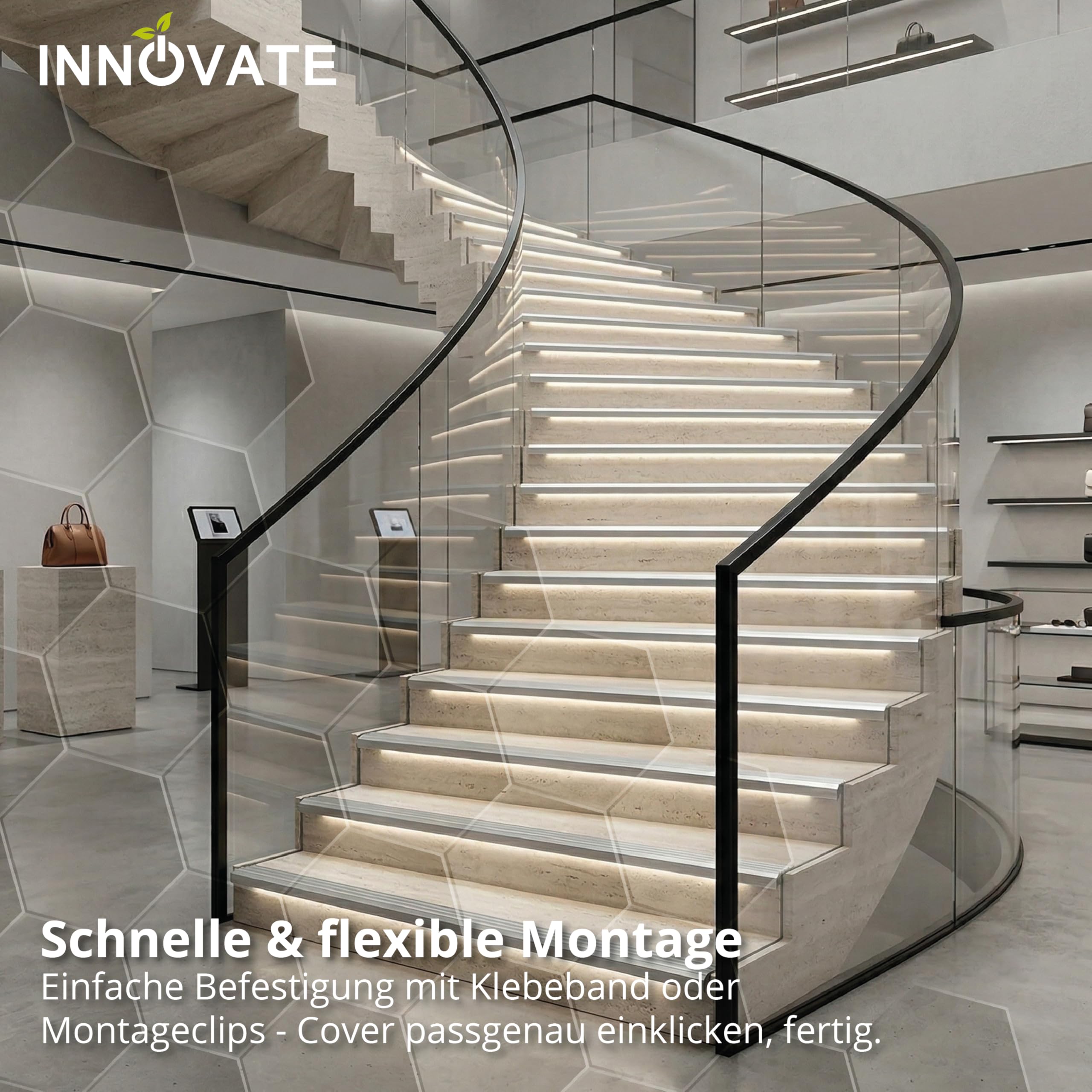 INNOVATE LED Treppenkantenprofil Aluminium 2m Silber LED Diffusor Milchig