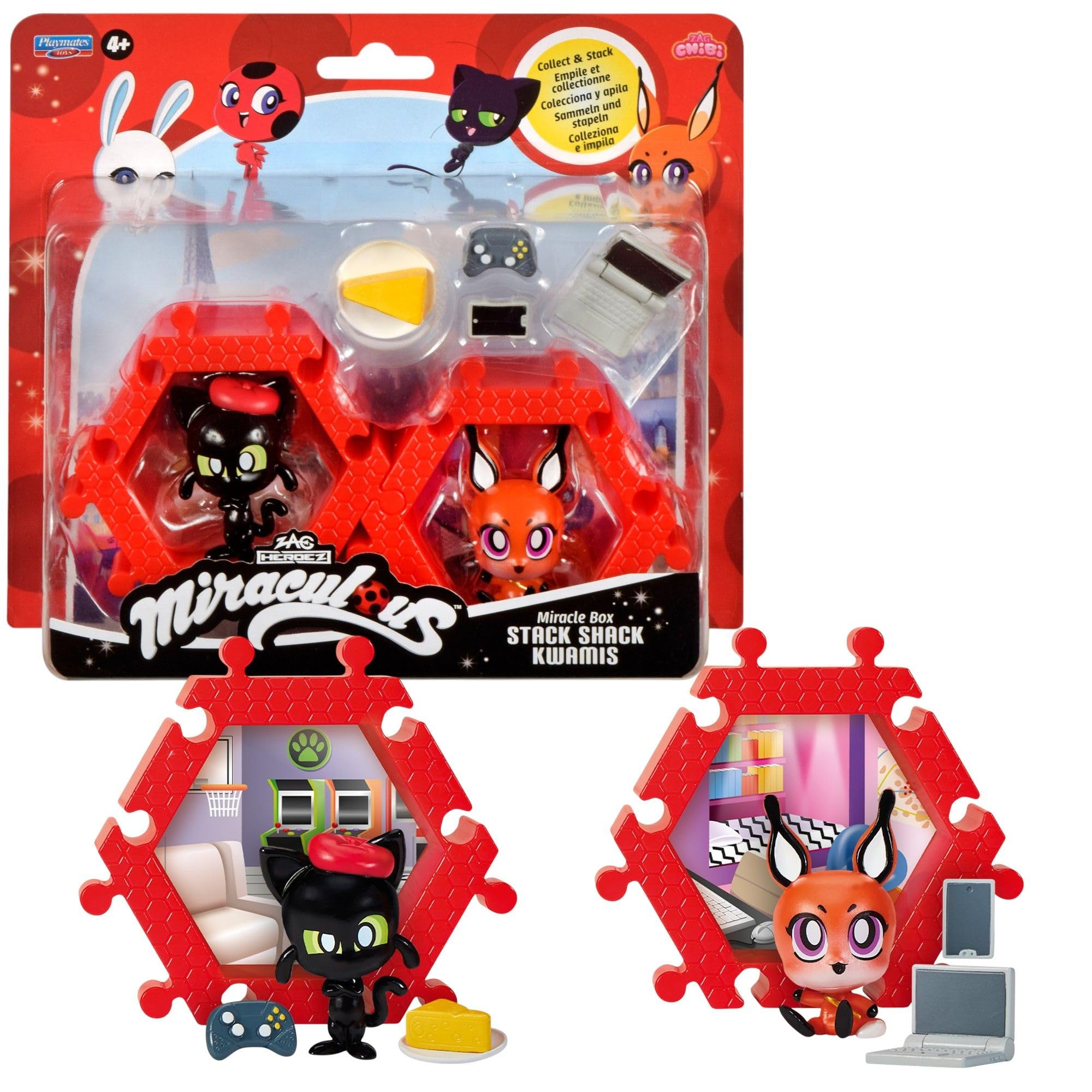 Miraculous Shack Stack Surprise Twin Pack – Plagg & Trixx – 2 Collectible Miraculous Chibi Shacks with 2 Characters and 4 Accessories – Themed Environments to Stack, Display & Play