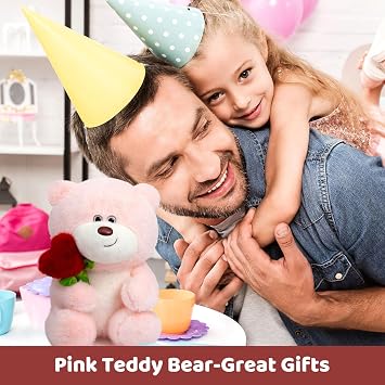 BEJOY Teddy Bear Plush Bear, Pink Teddy with Rose Plush Toys Stuffed Animal