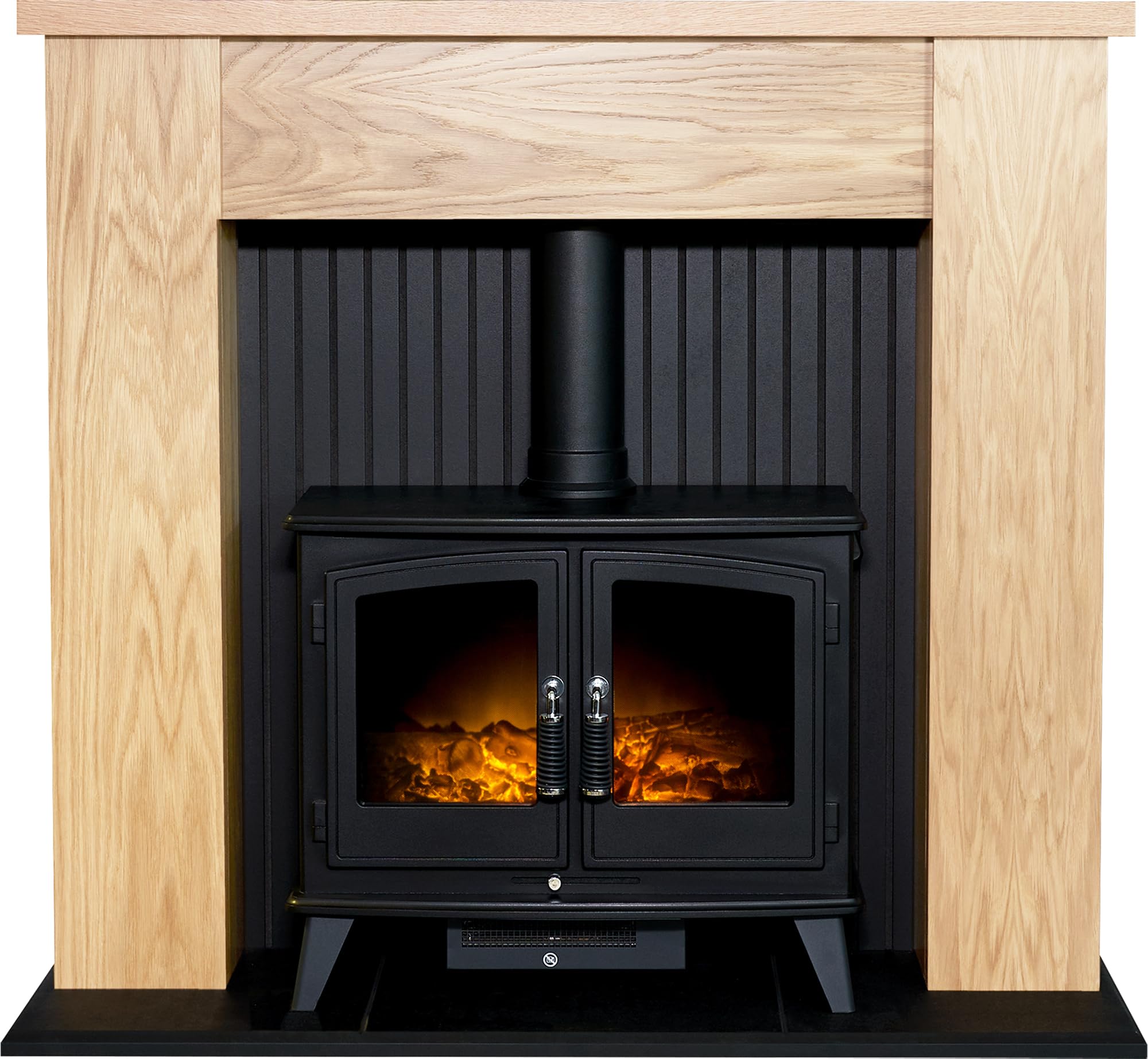 Adam 1.8kW New England Fireplace Suite - Oak & Black - Woodhouse Electric Stove - Brown