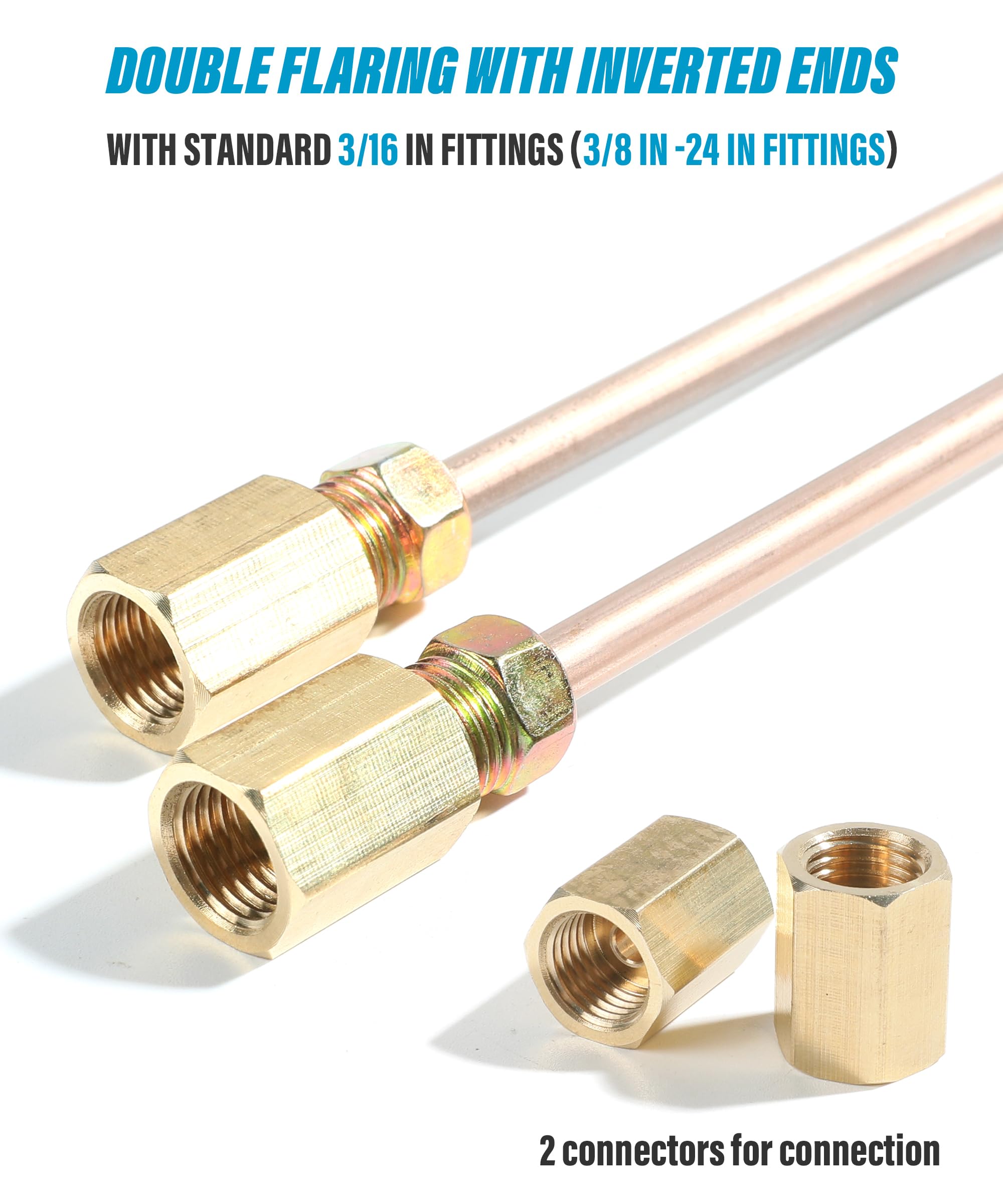 3/16 Brake Line MuHize Flexible PVF Brake Line Kit - 10" 3/16" Brake Tubing W/Inverted Double Flares & 2 Unions | Direct Fit For Car, SUV, Truck(3-Line Set 3/16 Stainless Brake Line