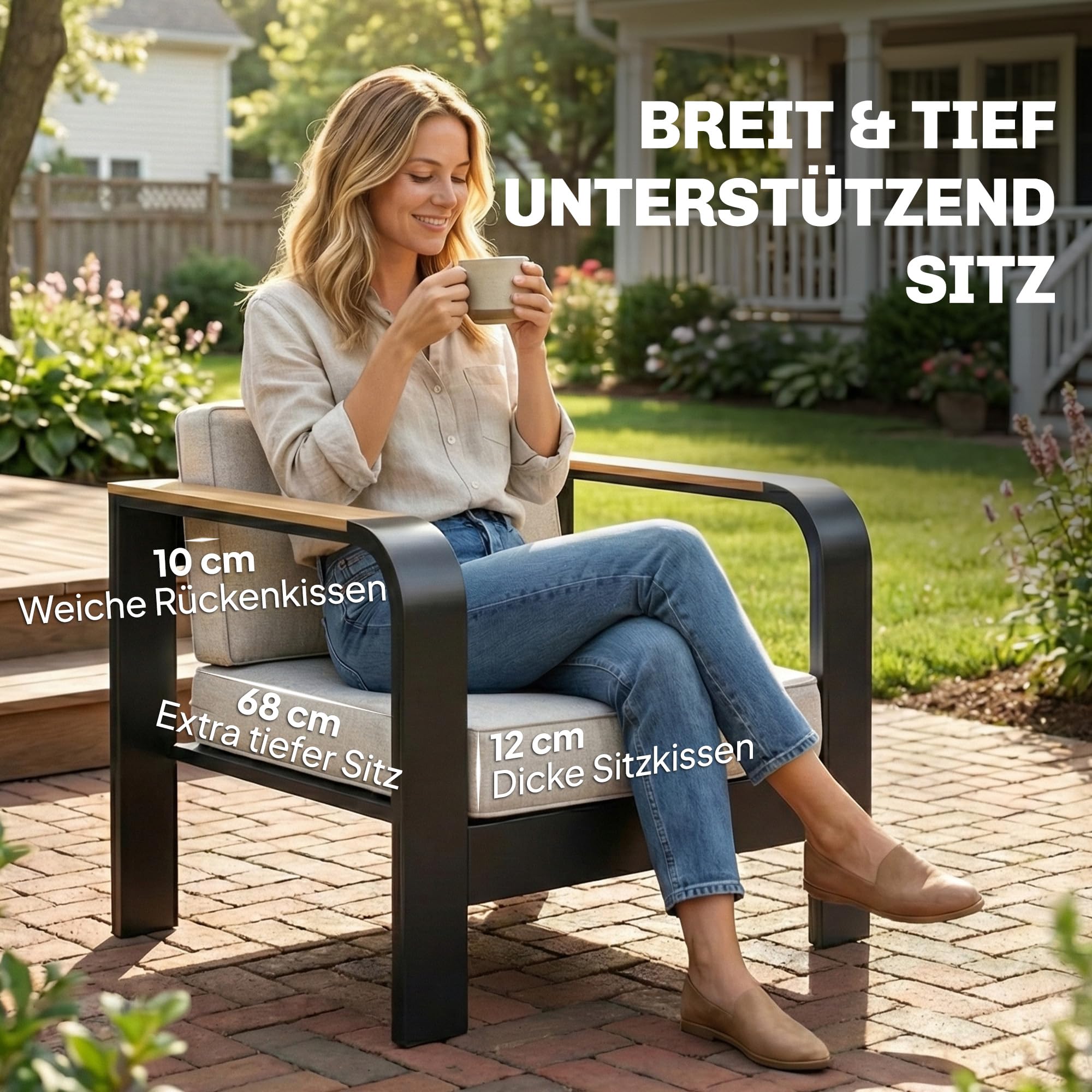 Outsunny Gartenmöbel Set Aluminium für 4 Personen Wasserabweisend Beige | Sitzgruppe, Extra Tiefe Gartenlounge Outdoor, 2er Sofa, 2 Sessel, Beistelltisch, Balkonmöbel, Terrassenmöbel