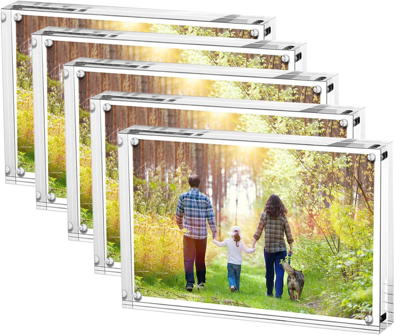 Boxalls Acrylic Photo Frame 10 x 15 cm (4 x 6 inch)-Set of 5, Double Sided Picture Frame with Magnetic, Clear Frameless Desktop Photo Block