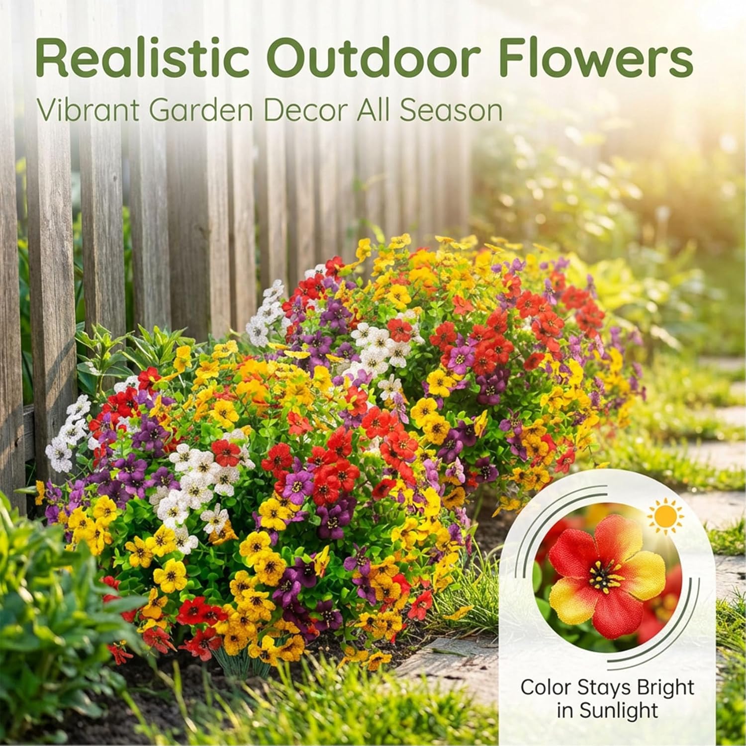 Garden Artificial Flowers, Realistic UV Resistant & Waterproof Fade Artificial Flowers-Zero Maintenance for Outdoor Indoor