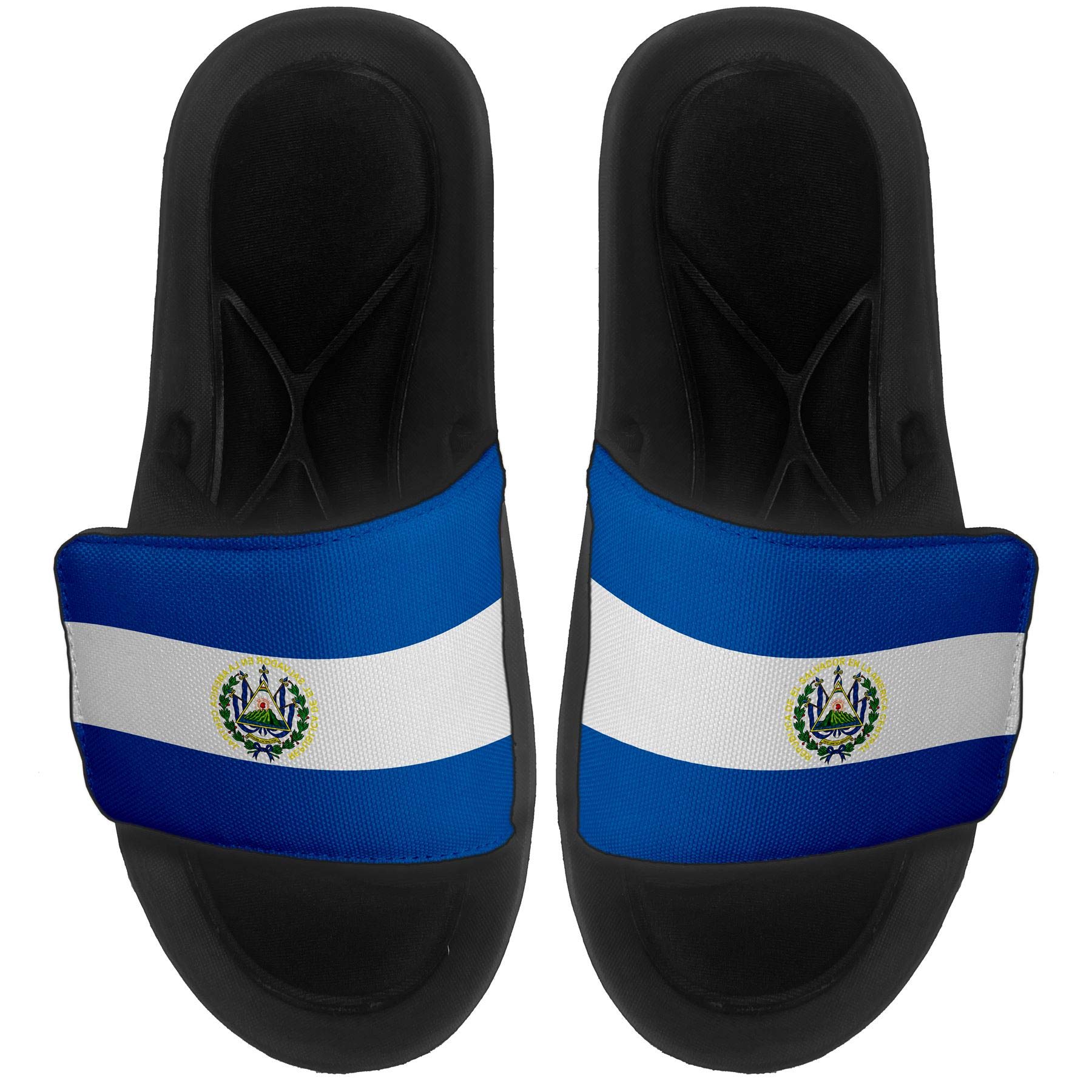 ExpressItBest Cushioned Slide-On Sandals/Slides for Men, Women and Youth - Flag of El Salvador (Salvadorian) - El Salvador Flag - Medium