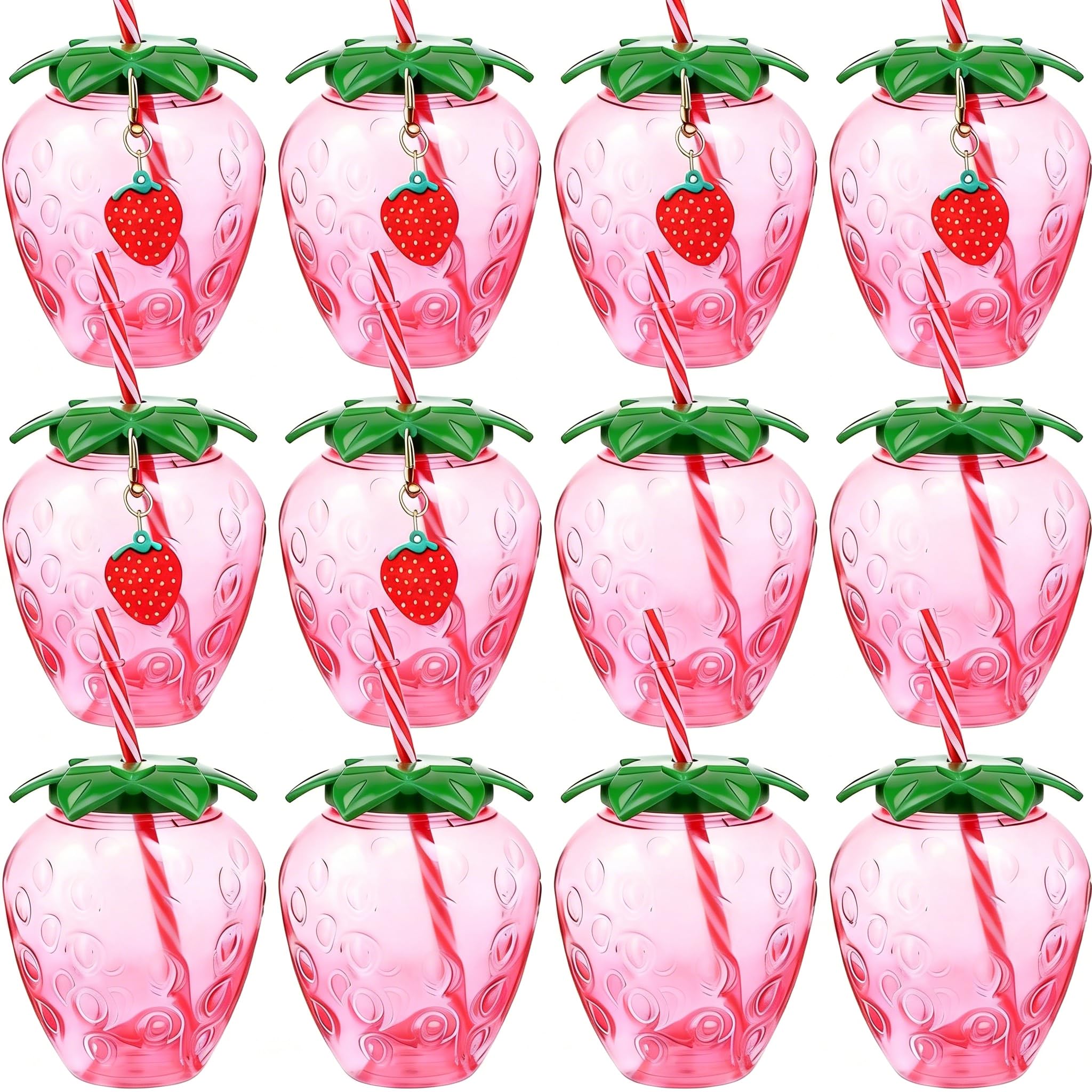 Gobelet à fraise avec couvercle et paille DOITOOL pour décoration de fête Luau Lot de 12