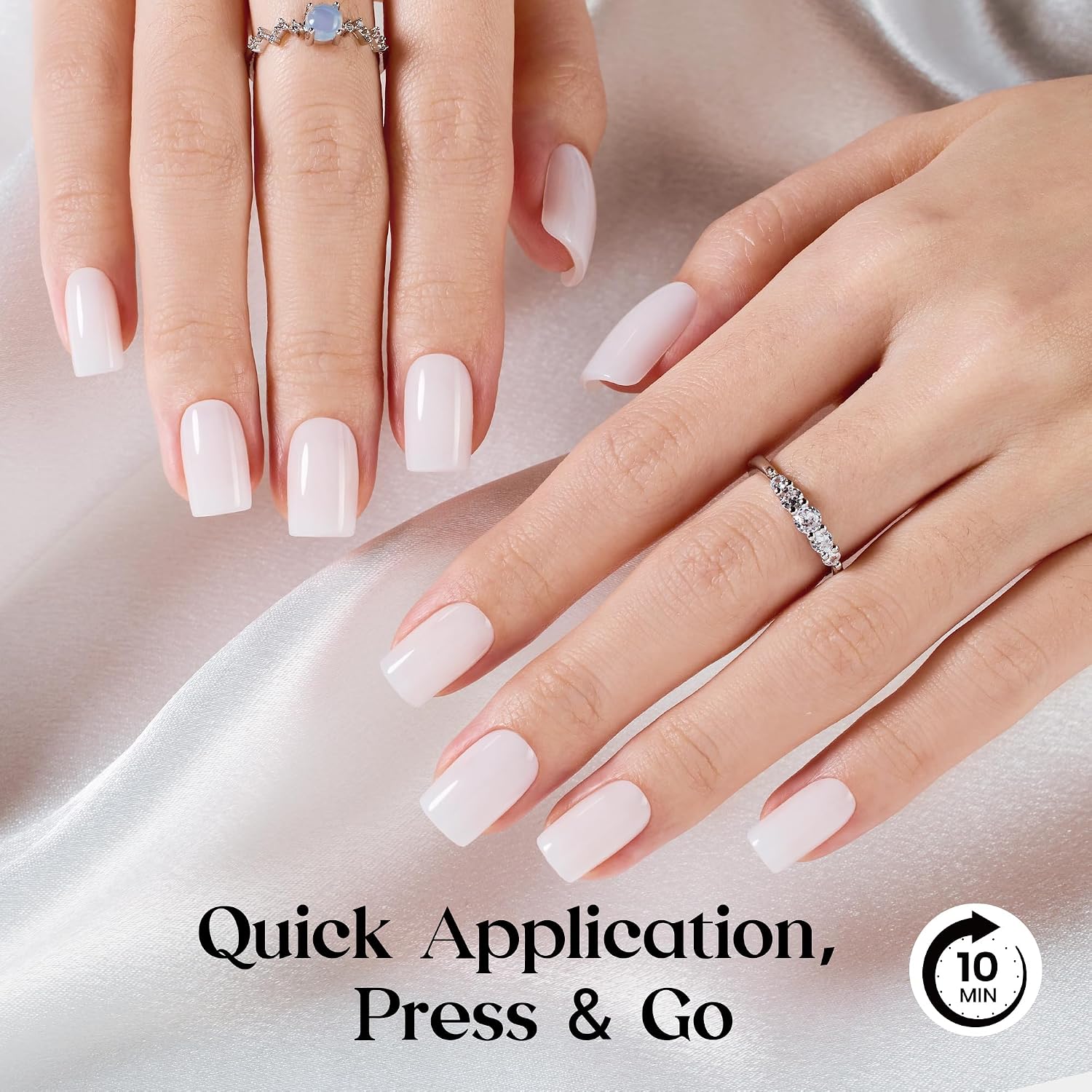 Beetles Milky White Press On Nails Short Squoval - Natural White Soft Nail Gel Press On Nails with Nail Glue, Natural Stick On Nails in 16 Sizes - 32 Nails Kit Gift for Women