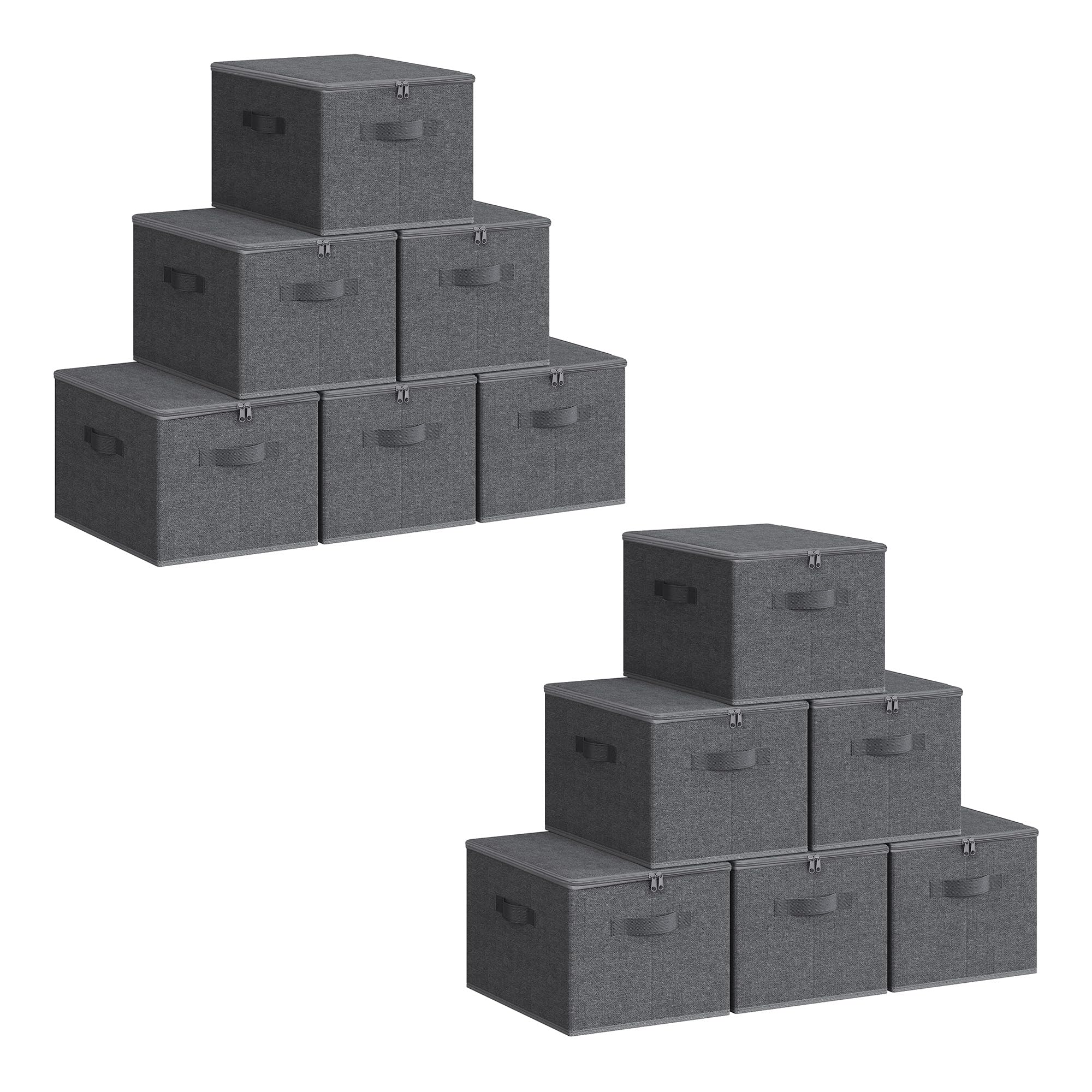 SONGMICS Scatole Portaoggetti con Coperchio, Set di 12 Contenitori Pieghevoli con Maniglie, Organizzatori per Vestiti e Giocattoli, 40 x 30 x 25 cm, Tessuto non tessuto, Grigio Ardesia RZB003G24