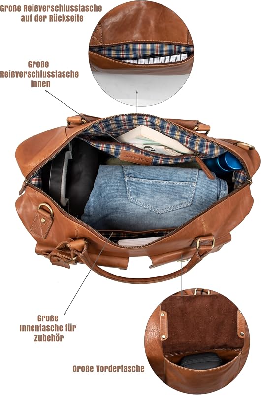 Marc Peter Wax Tan Bőr Utazótáska Férfiaknak Hétvégi Weekender Duffel Bag Nagy XL