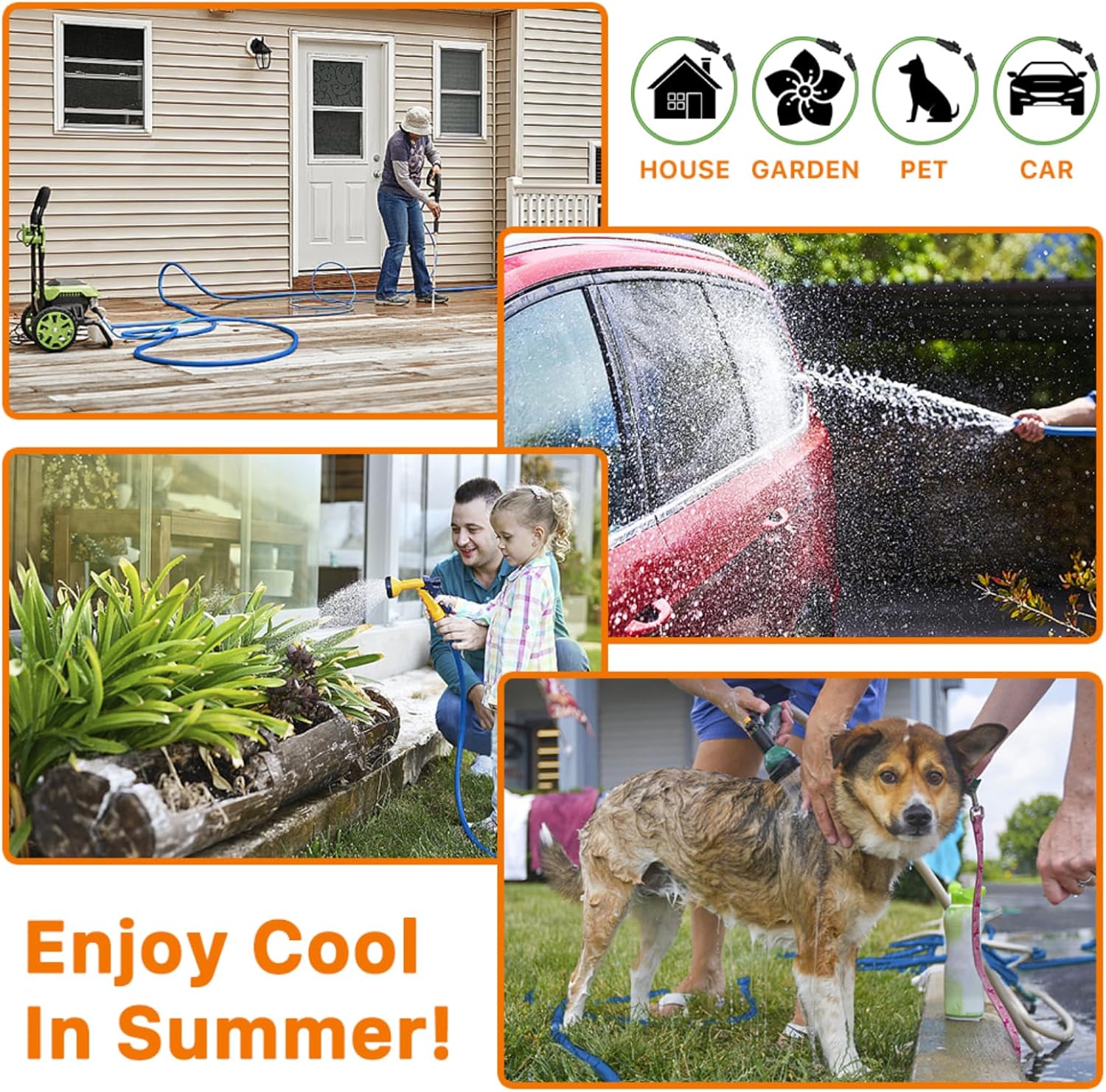 Garden Hose, 75FT Water Hose, Lightweight Garden Hose with 3/4" Fittings, Triple-layer Core, Water Hose Useful House Gifts for Outdoor Lawn Car Watering Plants