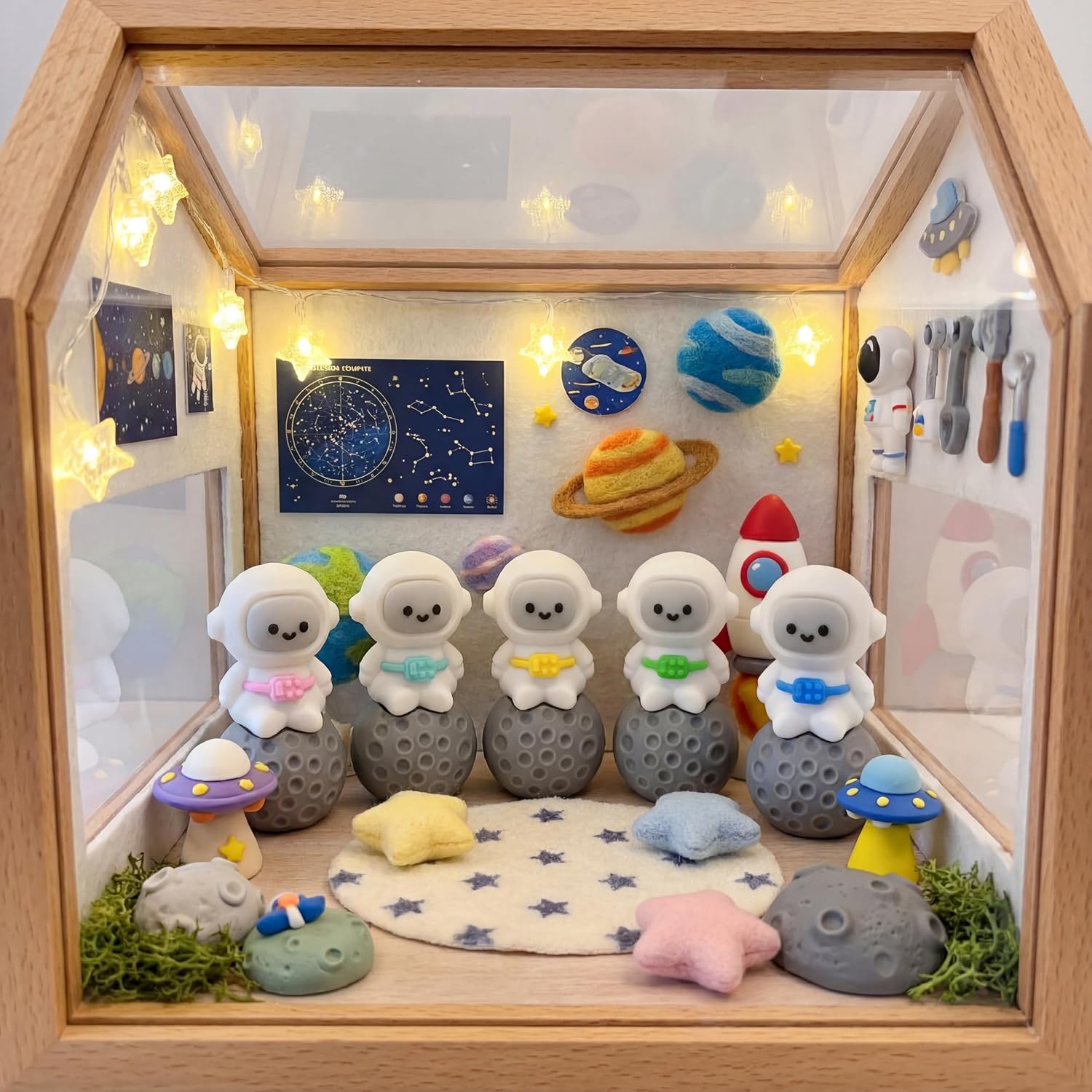 50 Pcs Mini Astronaut Figurines Tiny Spaceman Toys for Kids Easter Egg Stuffers School Gift Piñata Goodie Bag DIY Garden Tabletop Dollhouse Decor Space Cake Topper (Seated Pose) image 4