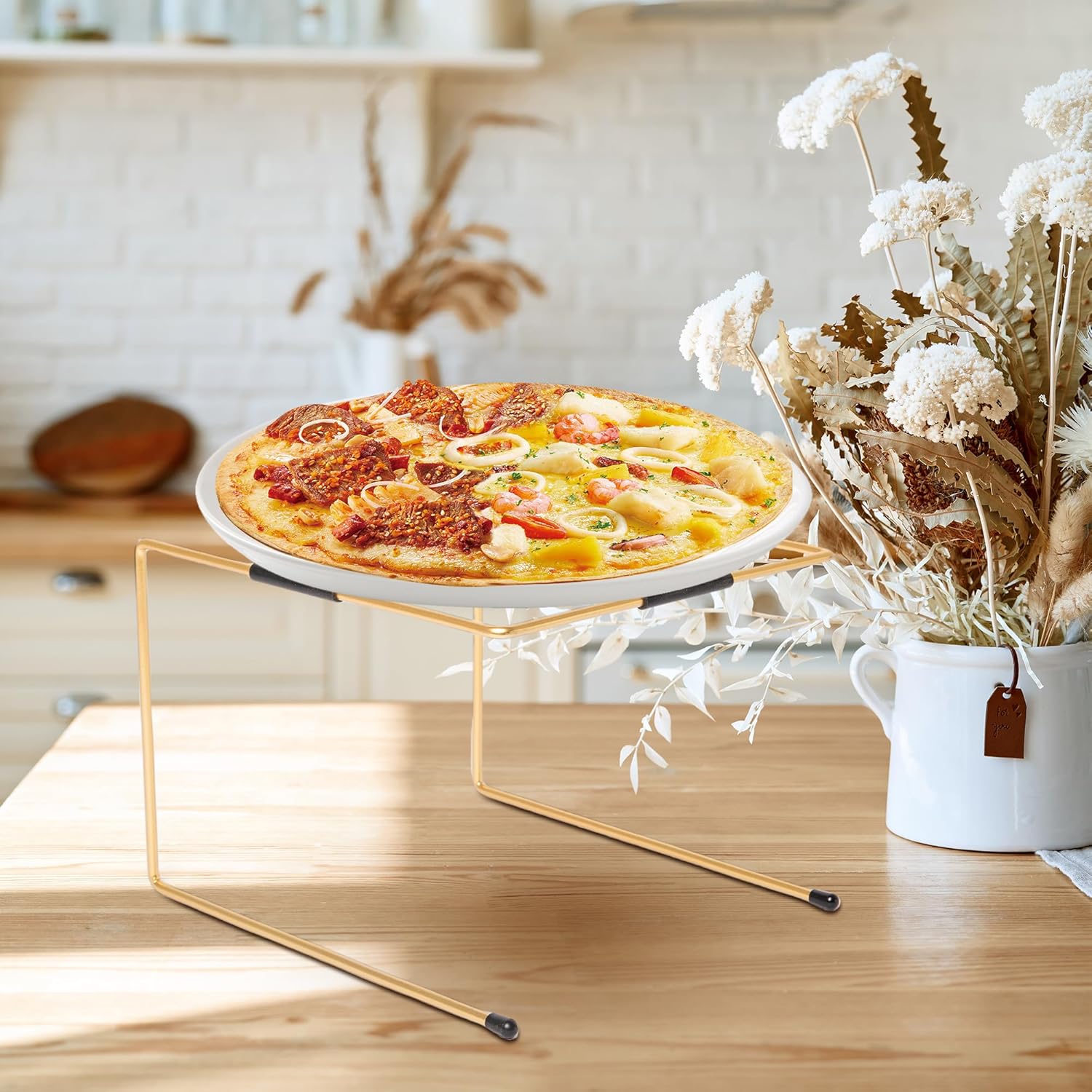 HPC DECOR 6Pcs Gold Metal Pizza Stands for Tables- Pizza Pan Riser Rack Holder,Food Display Riser Stands for Party Buffet Table Platter Tray-Display Stands,Pizza Rack for Pizza Dessert Cheese Baking