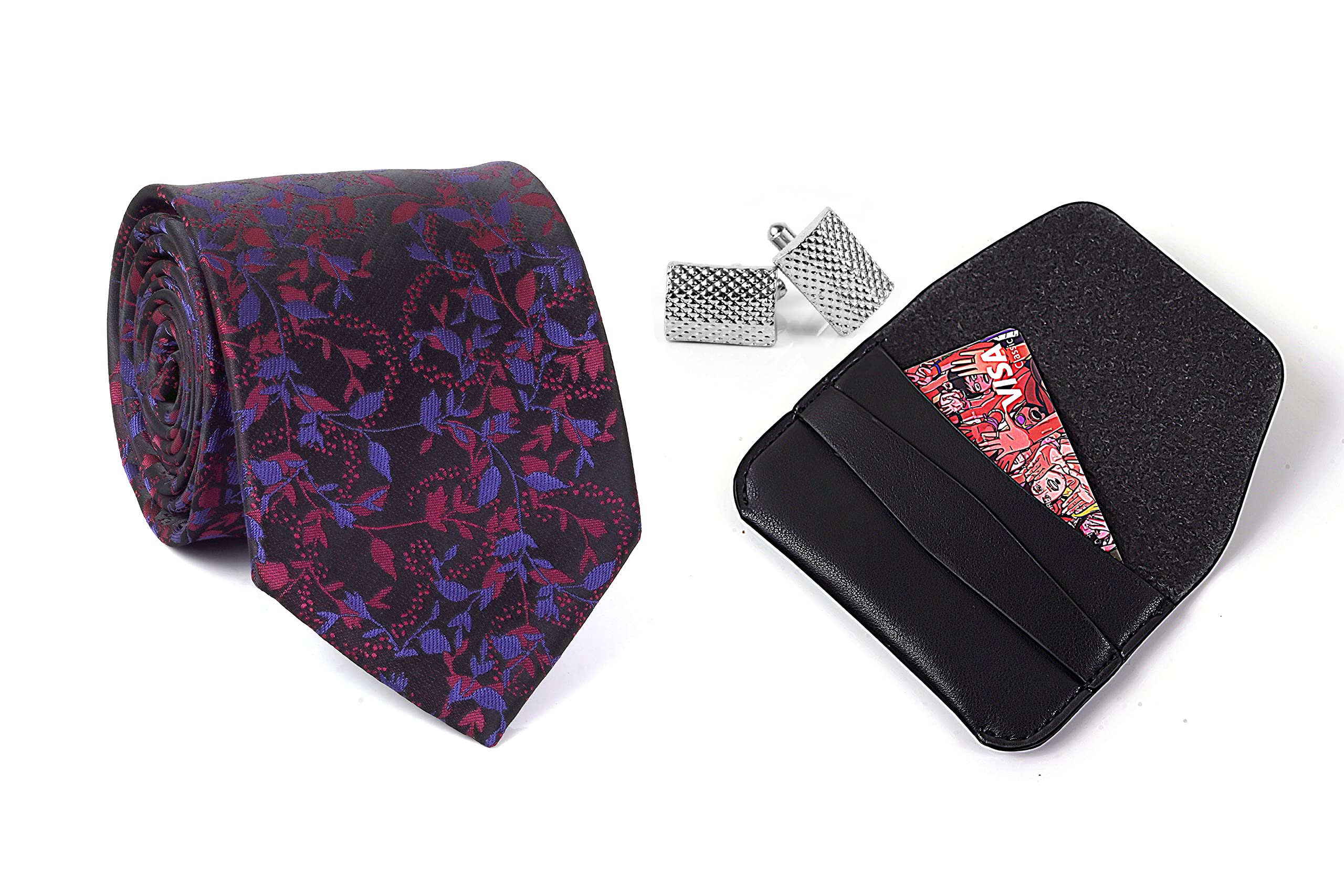 AehtMen's Necktie, Cufflink, Card Holder Set 1924 TWC Blue