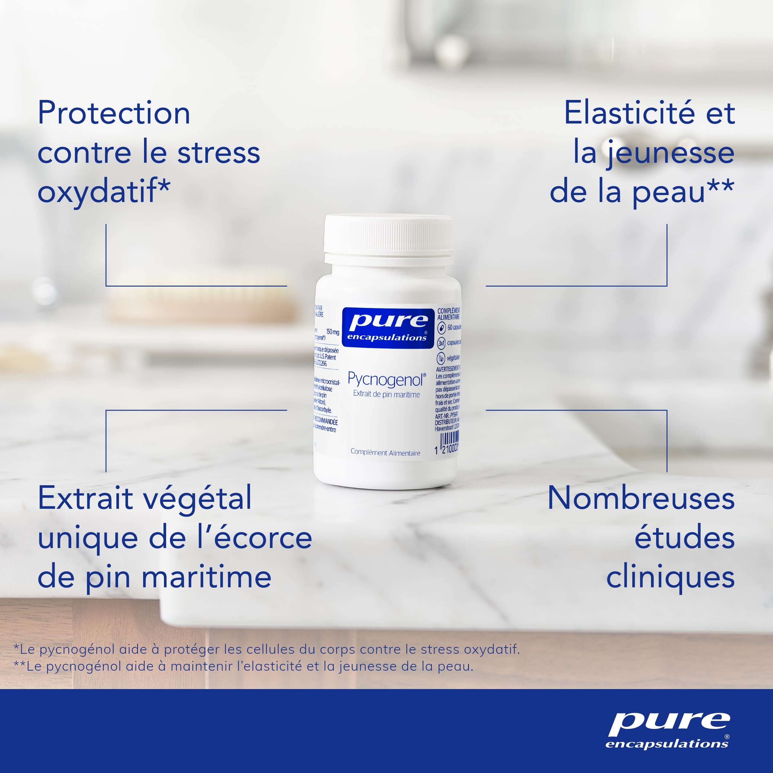 Pure Encapsulations - Pycnogenol - Extrait Naturel de Pin Maritime Titré - Contribue à Maintenir l'Élasticité de la Peau & Une Bonne Circulation - 60 Gélules Véganes