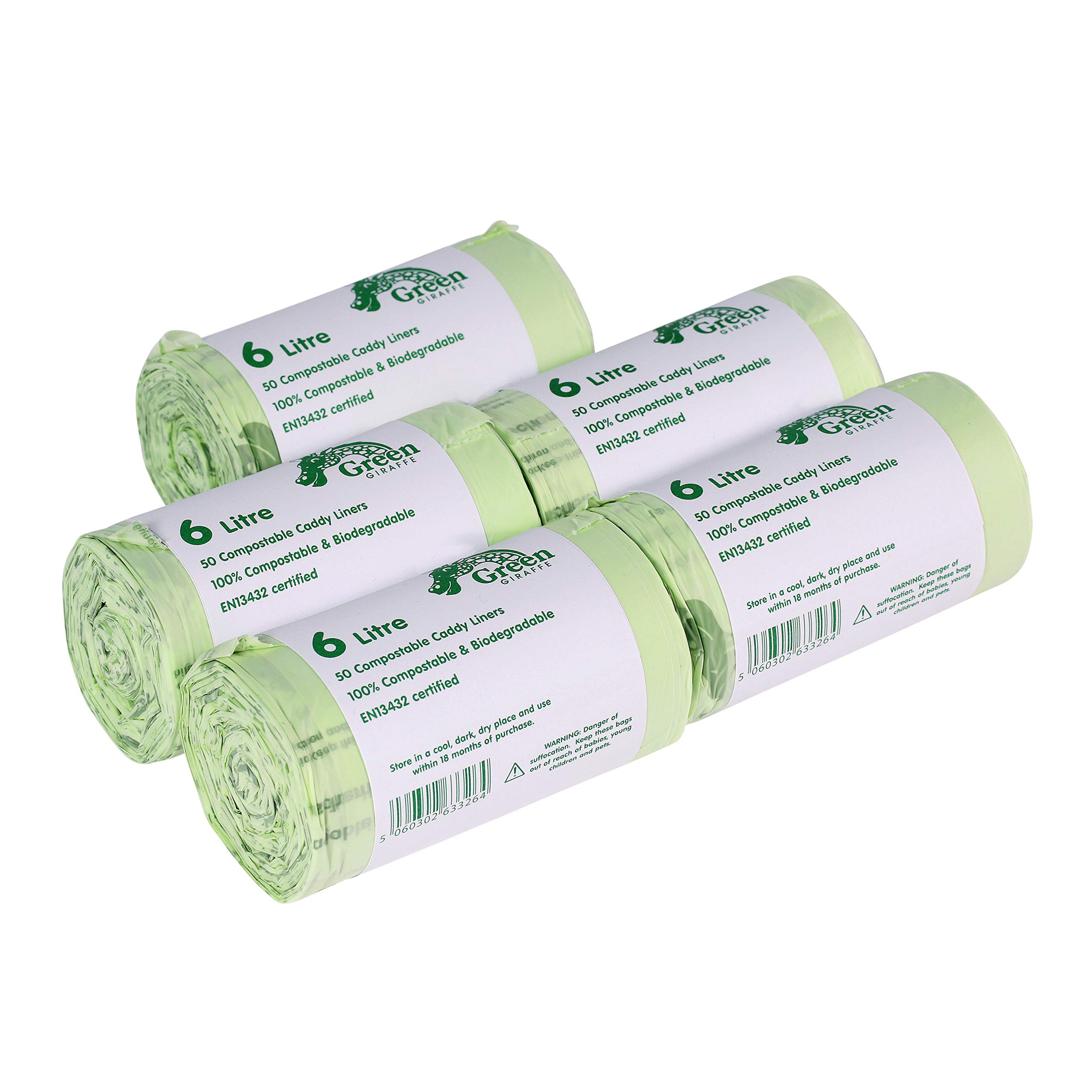 All-Green Green Giraffe 6L Compostable Kitchen Caddy Liners - Food Waste Bin Liners - 5 Rolls - 250 Bags