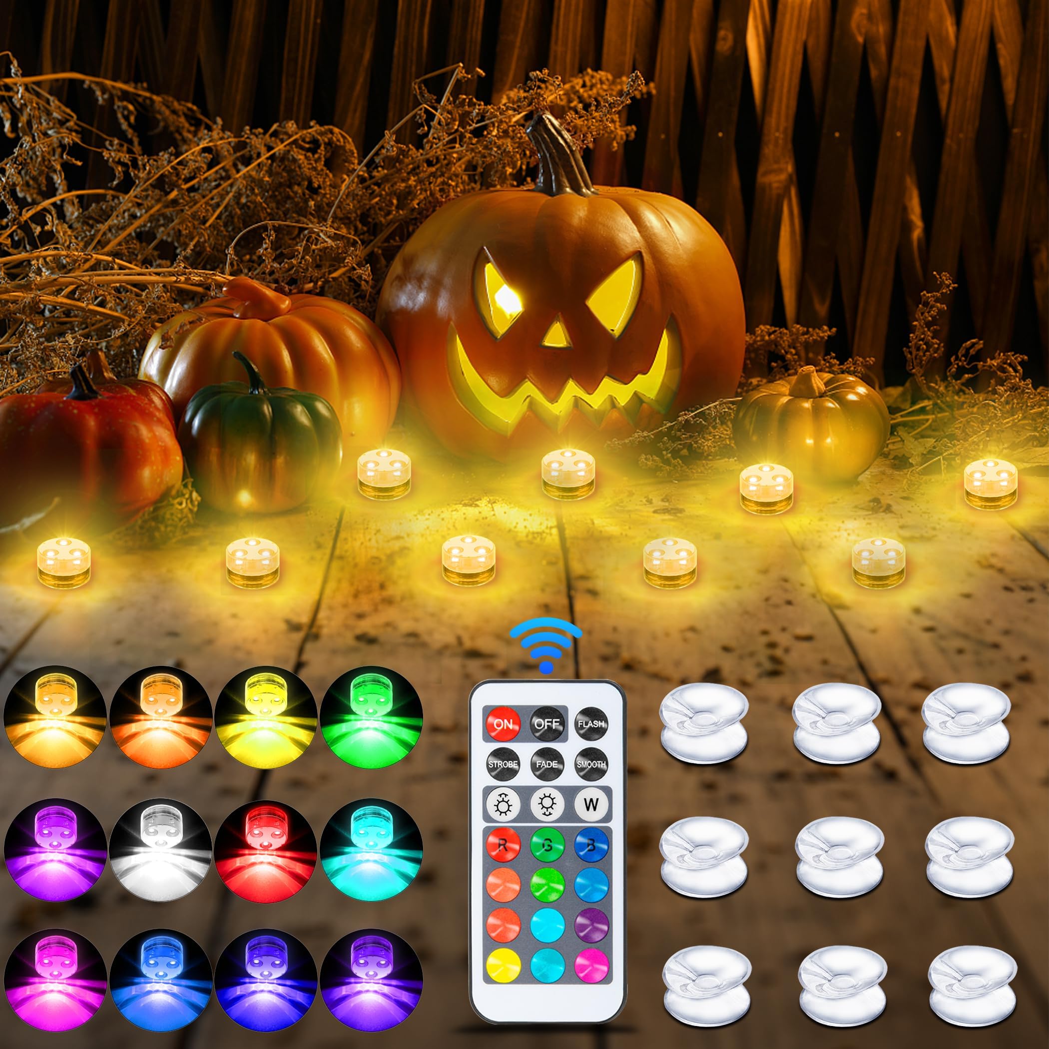daphomeu Battery Operated Tea Lights Mini Led Lights - Small Pumpkin Lights, Underwater Submersible Led Light for Vase, Aquarium, Hot Tub, Party, Halloween, Christmas Decoration