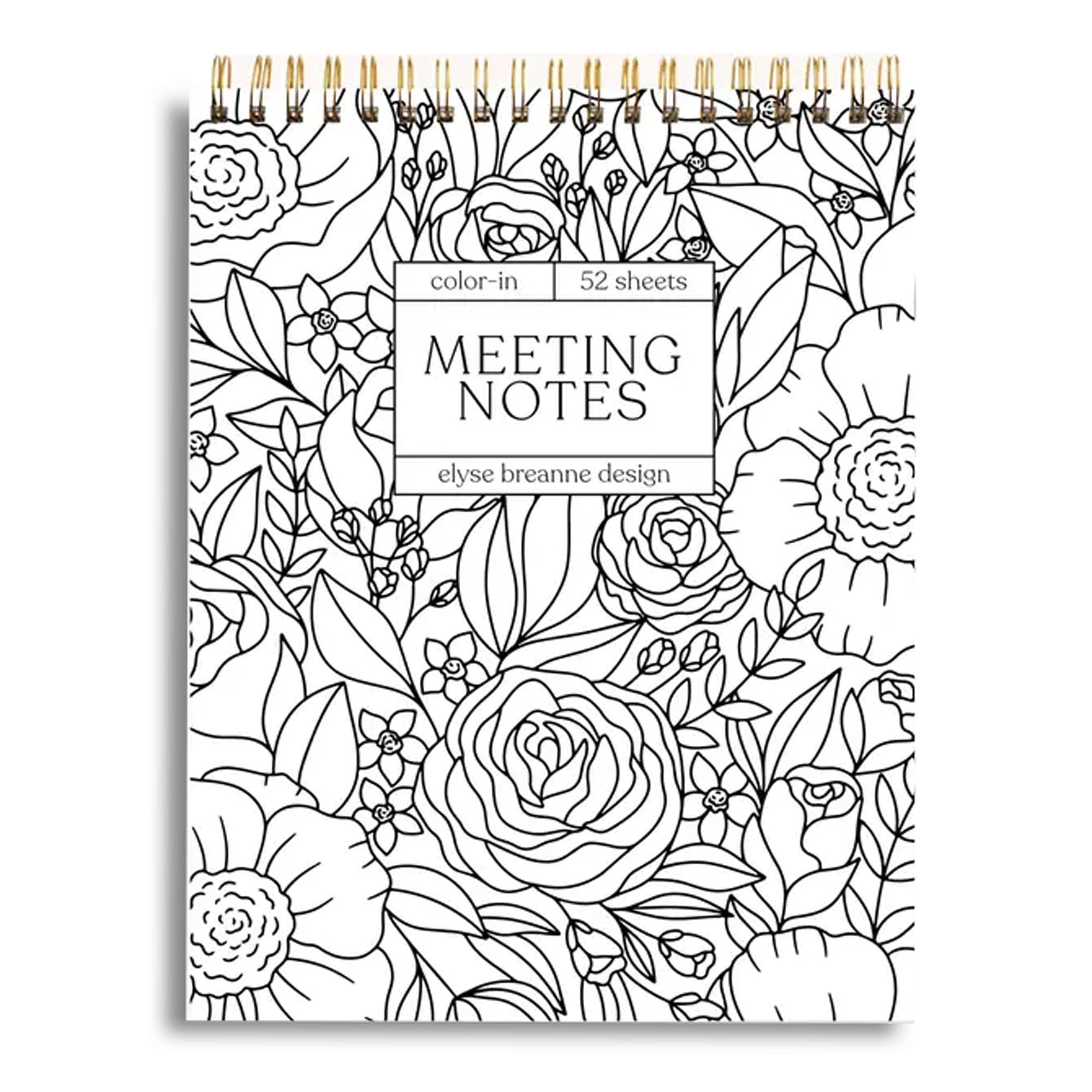 Elyse Breanne Design, Meeting Notes, 8.5" x 11", Top Spiral Bound, 52 Sheet, All-In-One, Flip Over Notepad, Perpetual Calendar, List, Work Project