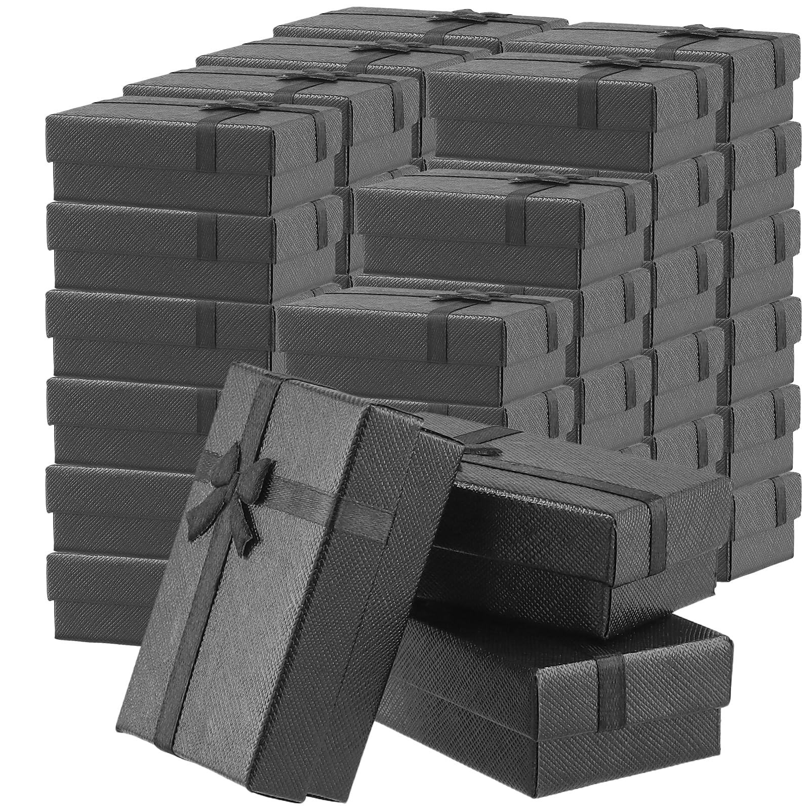 Écrins à bijoux rectangulaires SINJEUN de qualité supérieure en carton rigide noir avec ruban