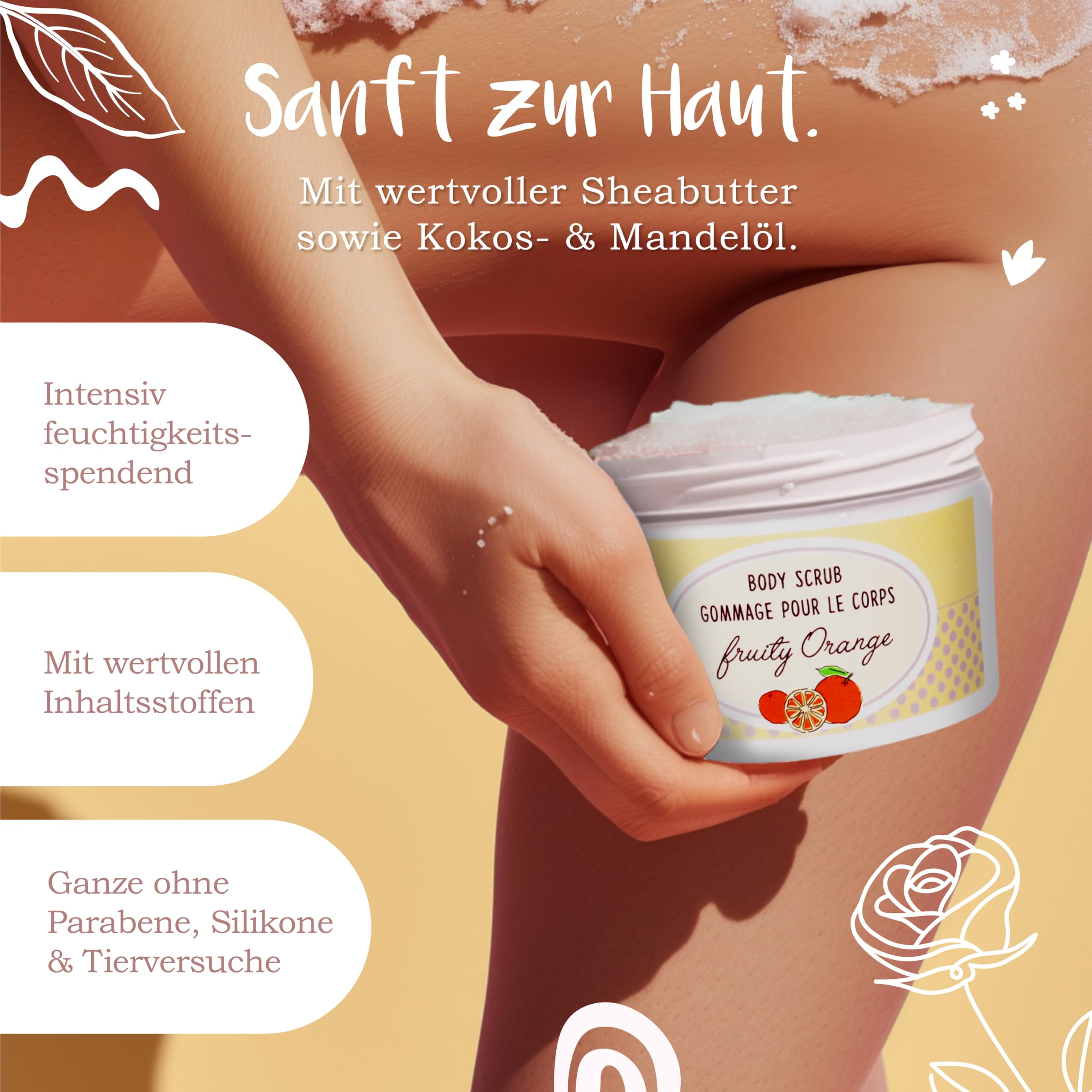 BadeFee, Fruity Orange Body Scrub 350 g, Body Scrub with Sea Salt, Almond Oil & Shea Butter - Image 3