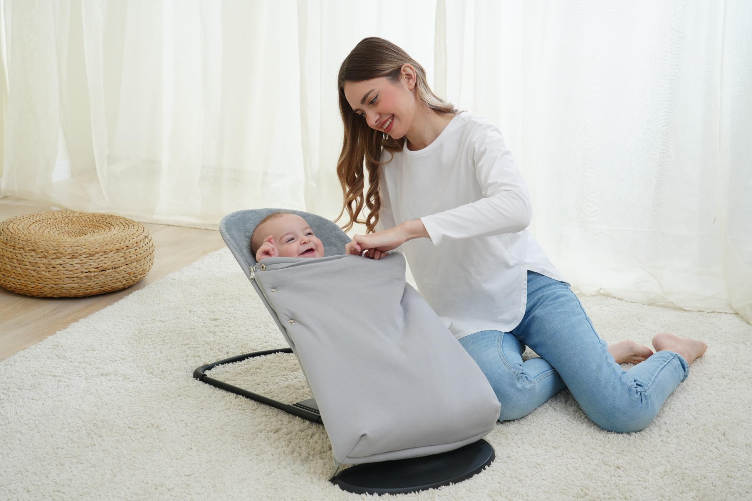Housse transat bébé + Sac pour hamac. Housse Belltop Compatible avec transat Babybjörn (Bliss et Soft): hypoallergénique et Douce. Housse de balancelle Bebe + chancelière Thermique (Gris)