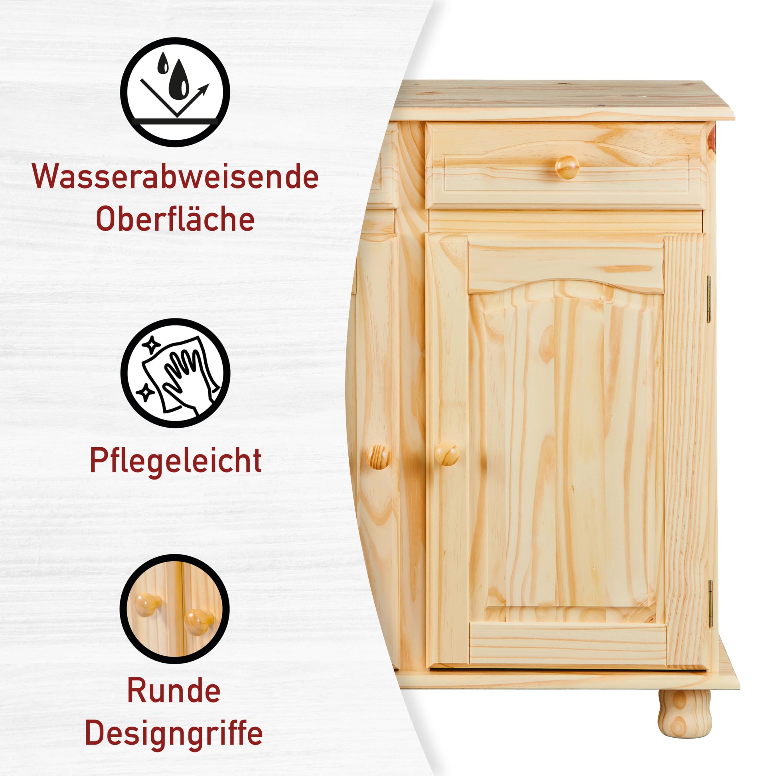 Inter Link – Landhausstil Kommode – Sideboard – Sideboard Buffet – Landhausstil – Beistellschrank - Kiefer massiv – 2 Türen – 2 Schubladen – Natur lackiert - Pamina