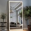 GLSLAND 34x76 inch Full Length Mirror with Lights - LED Full Body Mirrors Stepless Dimmable 3 Color Lighting Floor Standing Hanging for Bedroom Cloakroom,White