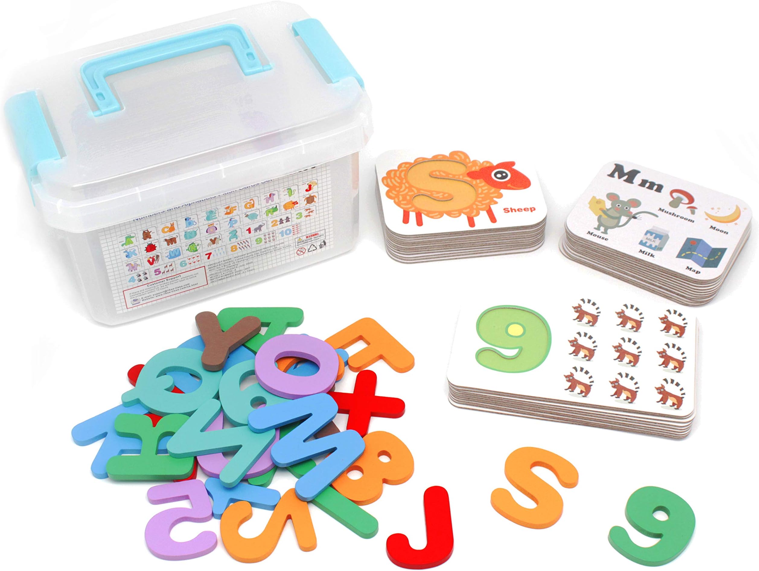 LIKEE Alphabet Number Flash Cards Wooden Letter Puzzle ABC Sight Words Match Games Counting Board Preschool Educational Montessori Toys for Toddlers Boys Girls 3+ Years (36 Cards& 40 Block)