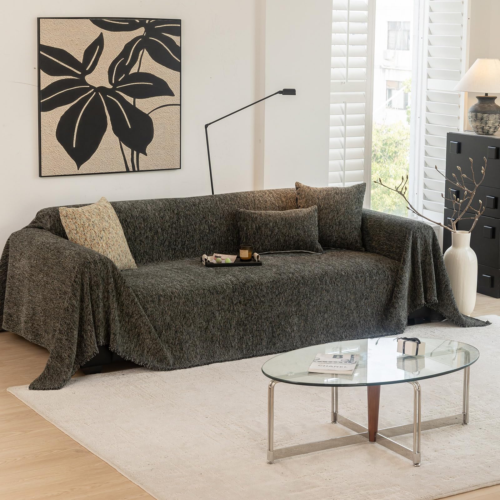 DREAMINGO Thickened Chenille Couch Cover 71x118 Inch Washable 2-Seater Sofa Covers Living Room Sectional Couch Slipcovers Modern Furniture Protector