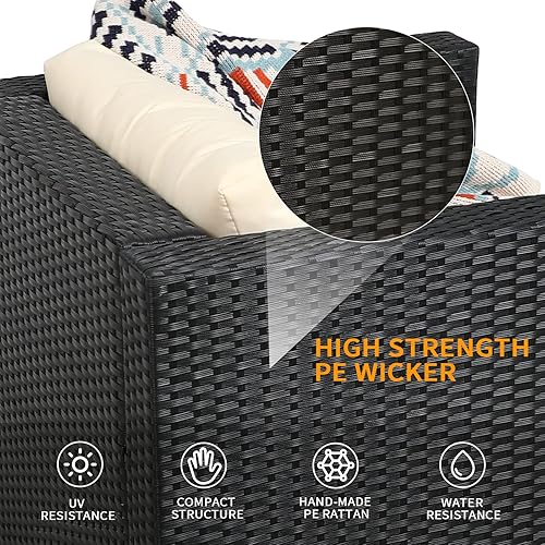 Miniatura 6 de Sillas de mimbre para patio, sillas de ratán al aire libre con cojín, muebles de patio para jardines, patios, balcones, junto a la piscina (beige)