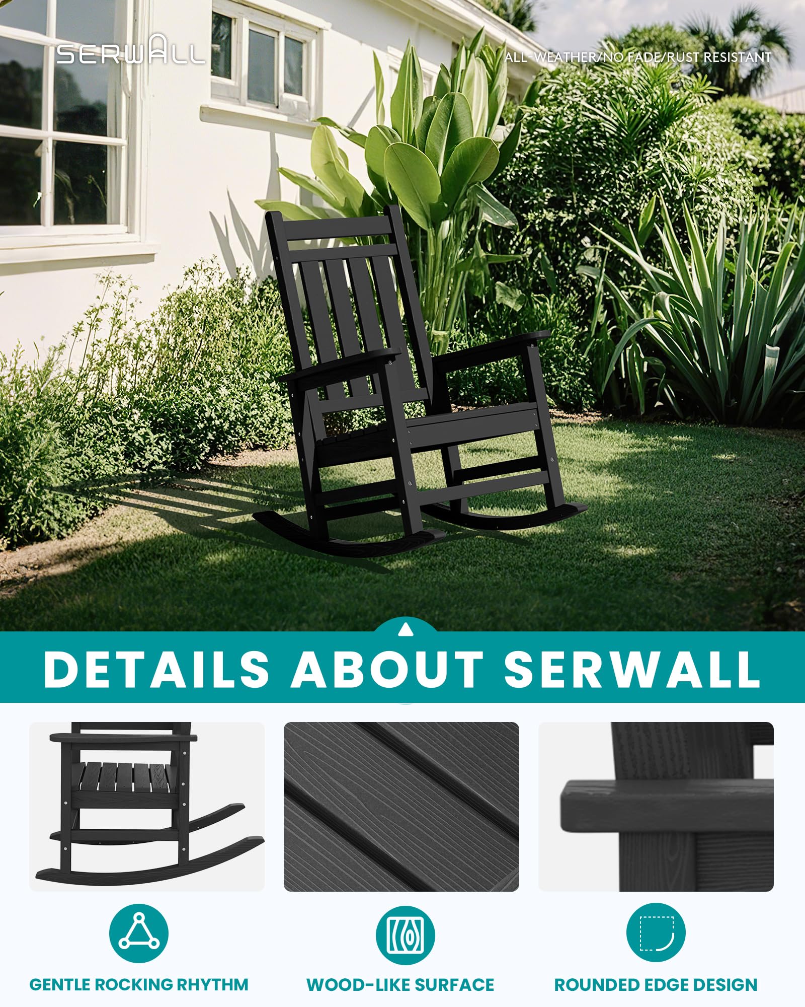 Best Outdoor Rocking Chair 2026: 5 Weatherproof Picks 3 SERWALL Outdoor Rocking Chair Set of 2, HDPE Rocking Chairs for Adult, Black — product photo