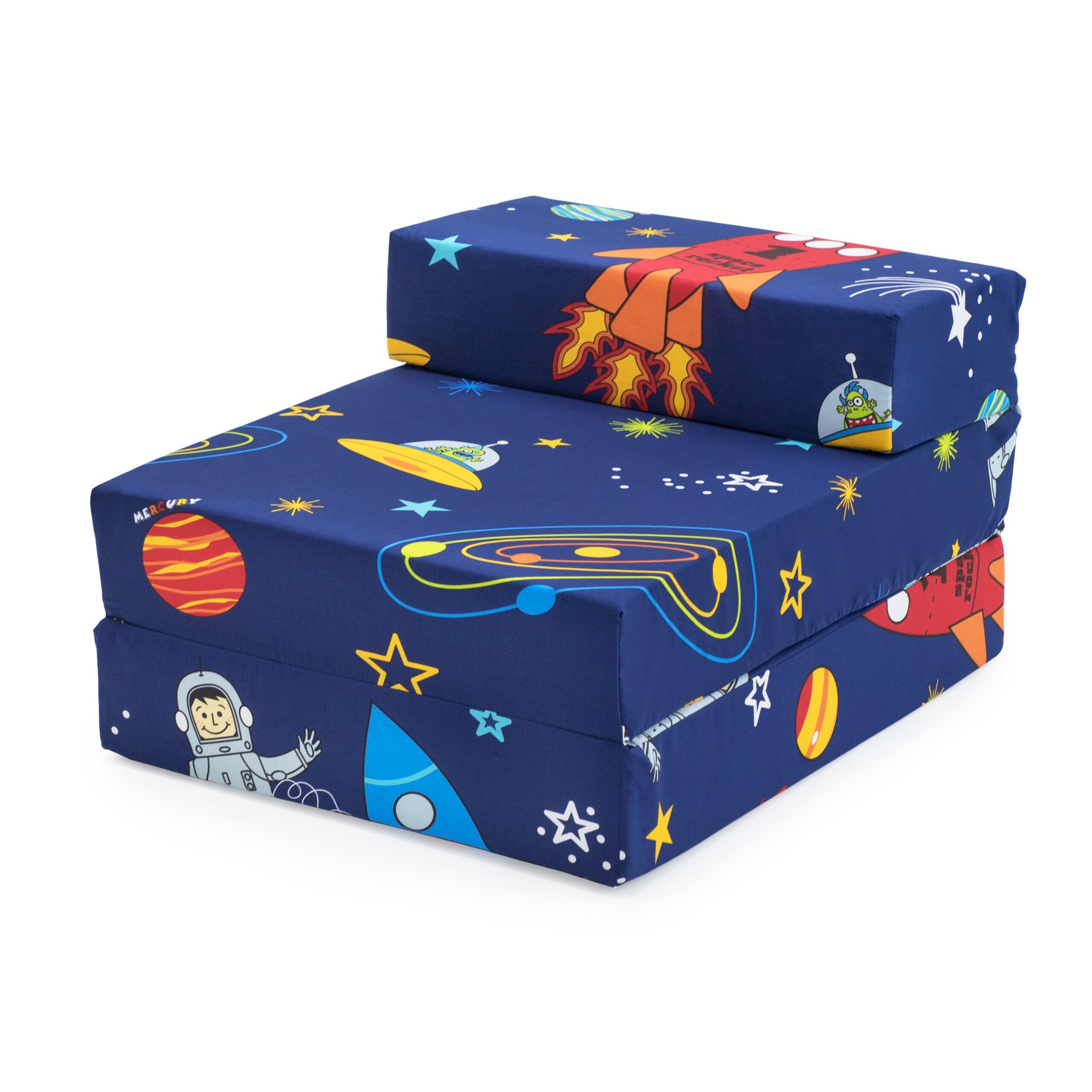 Ready Steady Bed Children Kids Fold Out Sleepover Z Bed Sofa | Toddler Single Folding Chair | Great for Playroom Bedroom Living Room | Lightweight & Comfy (Space Boy) — image 1