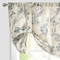 Vista 18 de Lazzzy Cenefa de cocina para ventanas, con aislamiento térmico, cortina opaca con estampado floral, lino sintético, cenefa de cortina para cocina