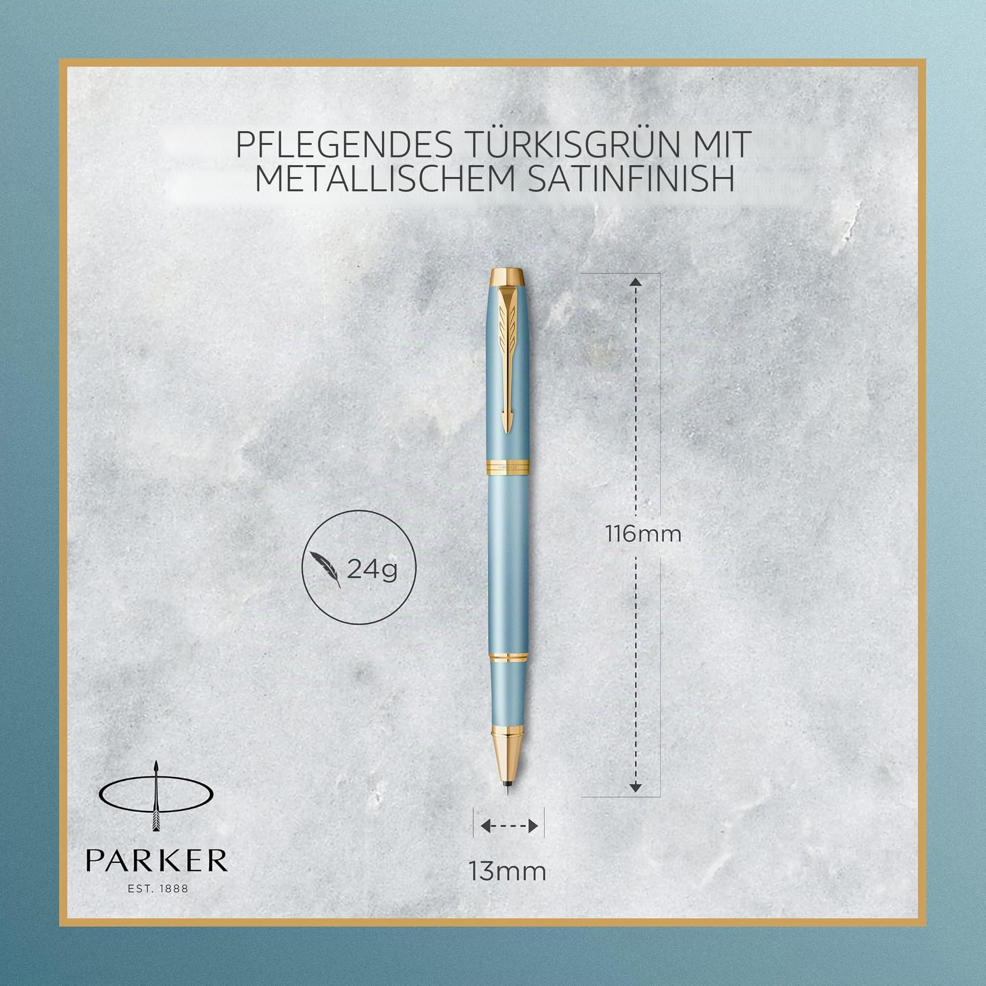 Parker IM Writing Rituals Tintenrollergrünes Gehäuse mit Farbverlaufgoldene Zierteilefeine Spitzeschwarze TinteGeschenkbox