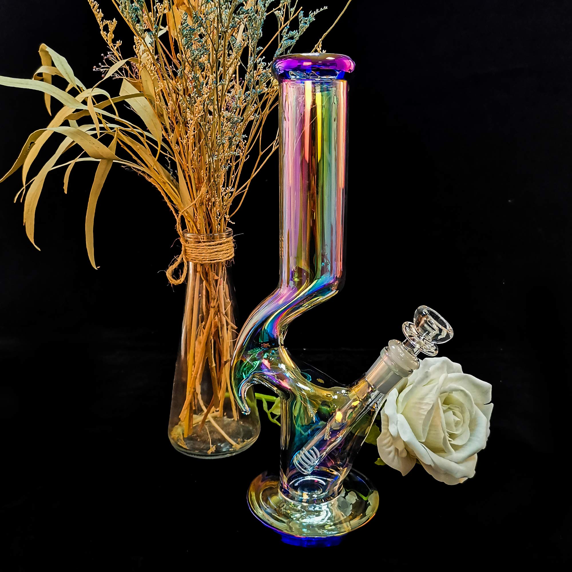 REANICE Pang Verre Eau Épais Bong 14mm Glass Water Pipes 30cm Placage Bubbler la Taille Hookah Bongs