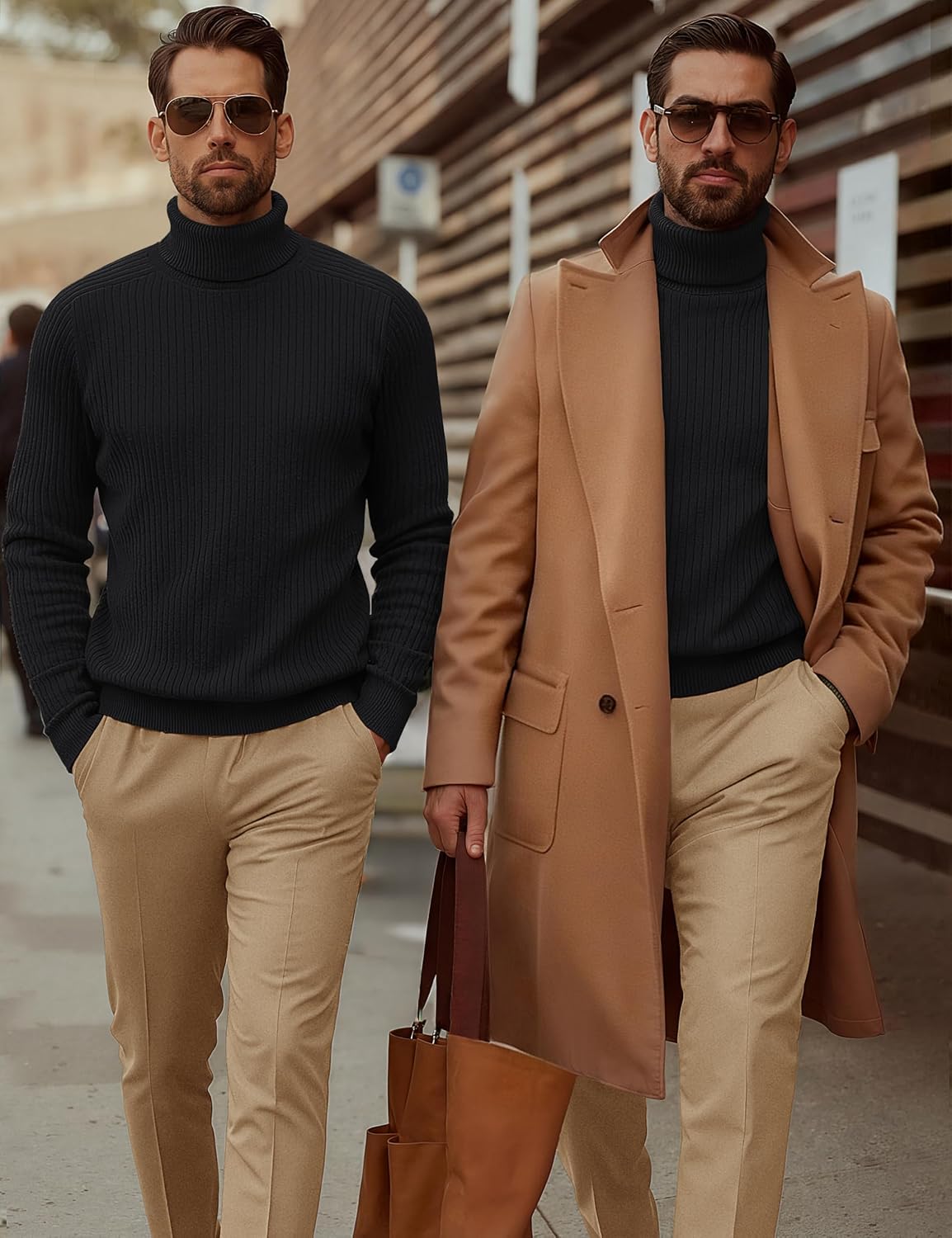 Cotrasen Men's Turtleneck Sweater Ribbed Knit Pullover Sweater Long Sleeve Casual Winter Thermal Sweater Tops