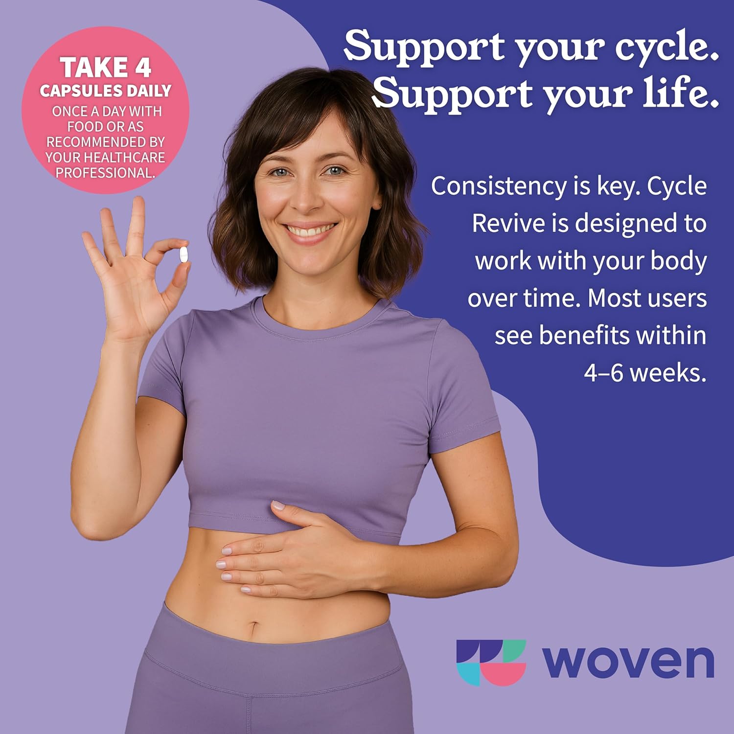 Woven Cycle Revive – Hormone Balance Supplement for Women with Milk Thistle, Black Cohosh, and Inositol – Daily Rebalance After Birth Hormonal to Complement Your Body’s Natural Rhythm (120 Capsules)